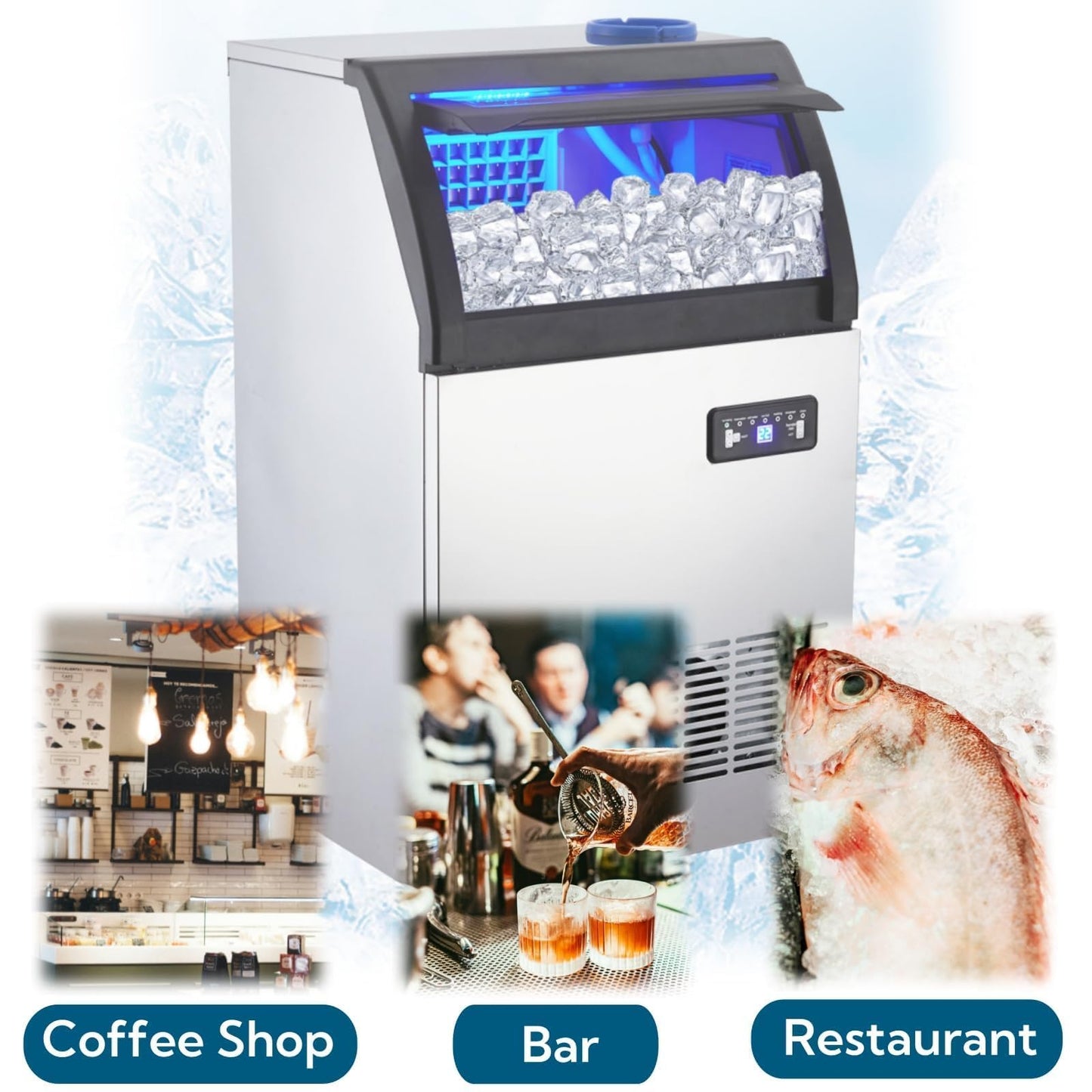 Commercial Ice Maker Machine, 150LBS/24h with 33LBS Ice Storage Bin, Under Counter Countertop Ice Machine, Self-Cleaning, Stainless Steel Freestanding,Ice Scoop, Quiet Compressor for Home and Business