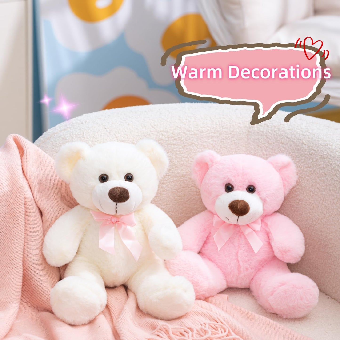 unsnurnoch 14" Pink Teddy Bear Plush Toy, Soft & Cuddly Teddy Bear Stuffed Animal with Cute Bow, for Girls, Girlfriends, Ideal for Valentine’s Day, Birthday, Christmas