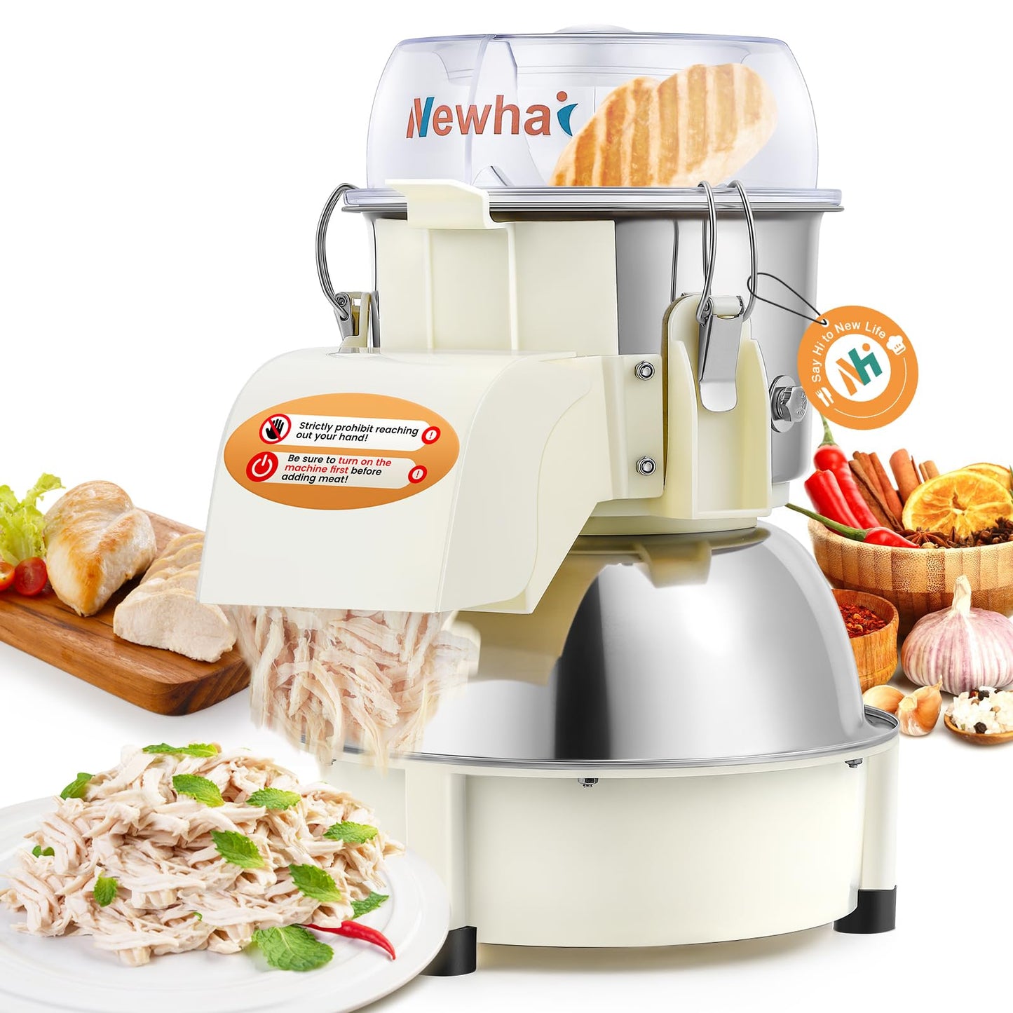 Newhai Electric Chicken Breast Shredder Twist Machine Automatic Meat Shredder Tool 240lb/h for Home Restaurant Use 180W 110V US for Cooked Meat Only