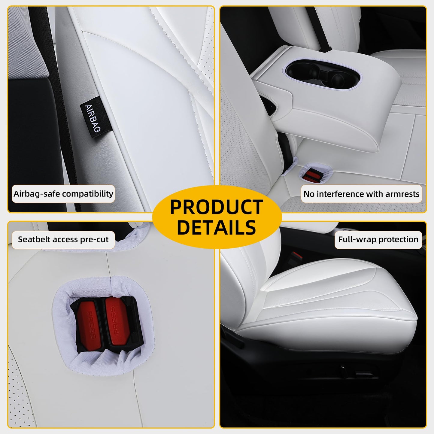 OURPLOT Custom Fit Seat Covers for 2025 2026 Tesla Model Y Juniper (5-Seater), Waterproof Breathable Nappa Leather, OEM Factory Style Full Set Car Seat Protectors Airbag Compatible - White