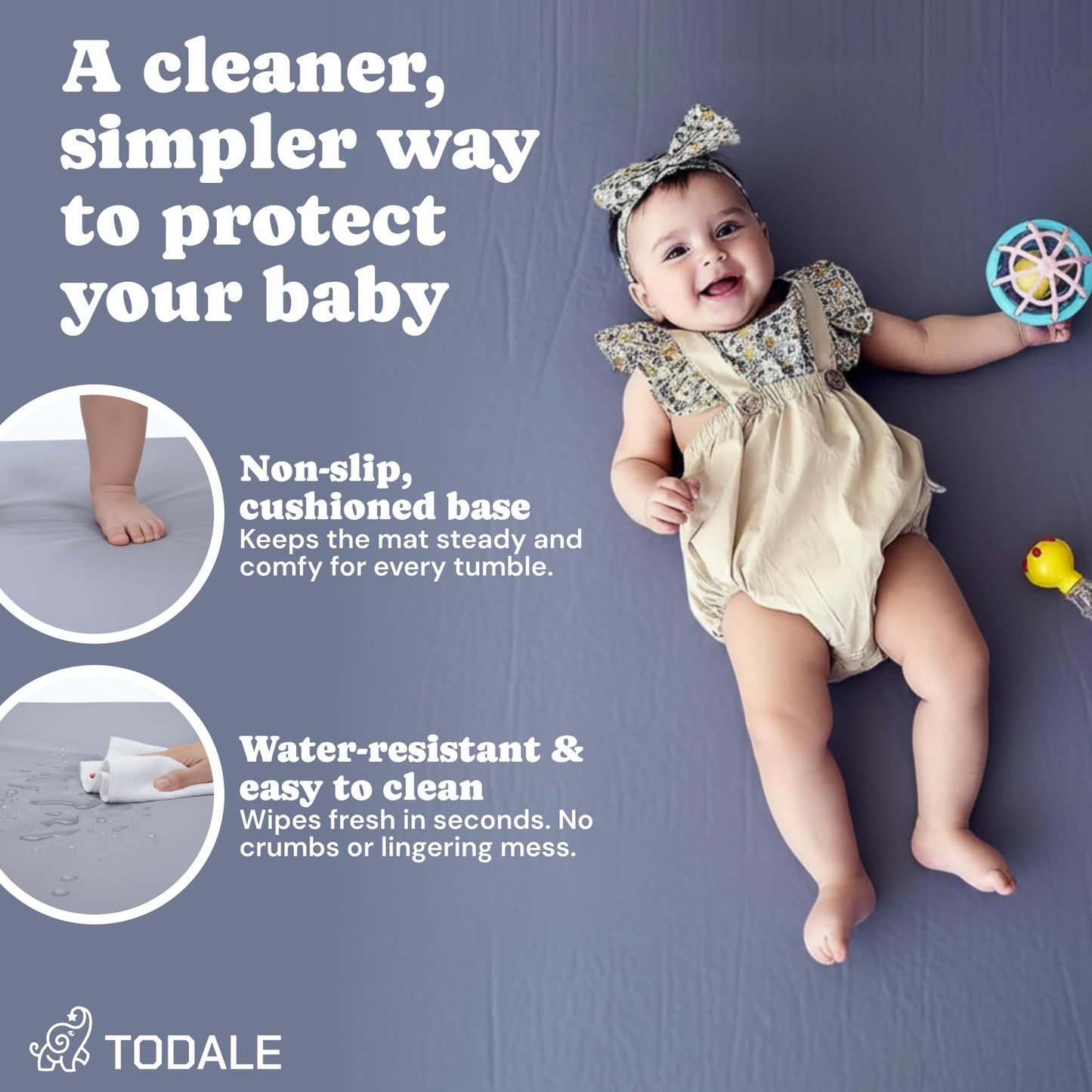 Todale Baby Play Mat, 50 x 50 Inches - Self-Inflating Foldable Foam Play Mat for Babies - Waterproof, Portable Floor Cushion for Playpen, Tummy Time & Christmas Gift Holiday Present Newborn Shower Toddler's Birthday.