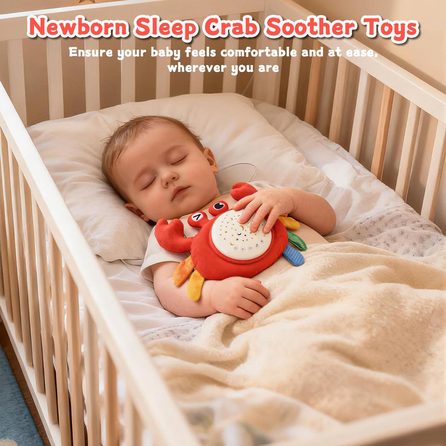 MPQMPQ Baby Sleep Soother Toys - Night Light Projector & White Noise Sound Machine, Soft Stuffed Animal Crab Musical Toys for Babies 0-6-12-18 Months Toddlers Boys Girls Christmas Gifts