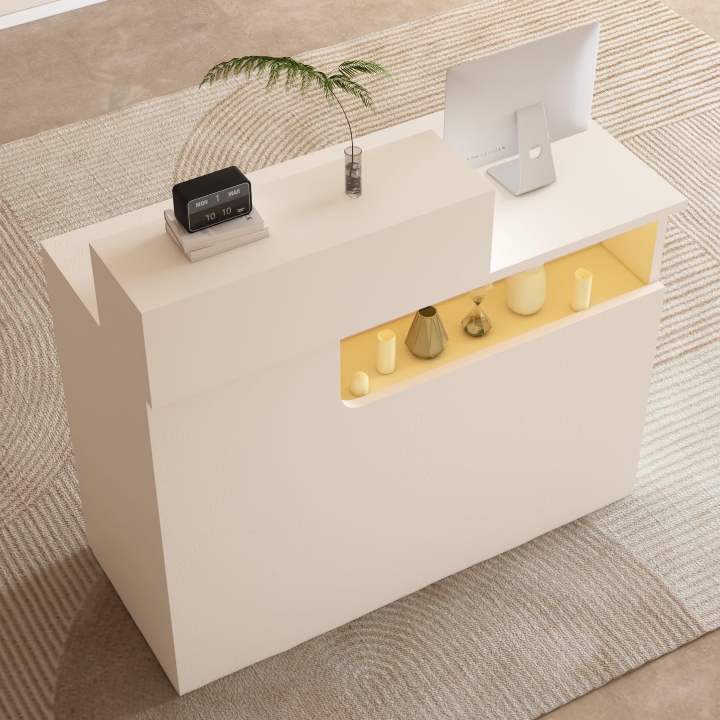 YTElantivo Reception Desk with LED Light and Locking Drawer - 47.2" Small Front Desk for Salon, Office, Retail, Lobby or Checkout Counter Use
