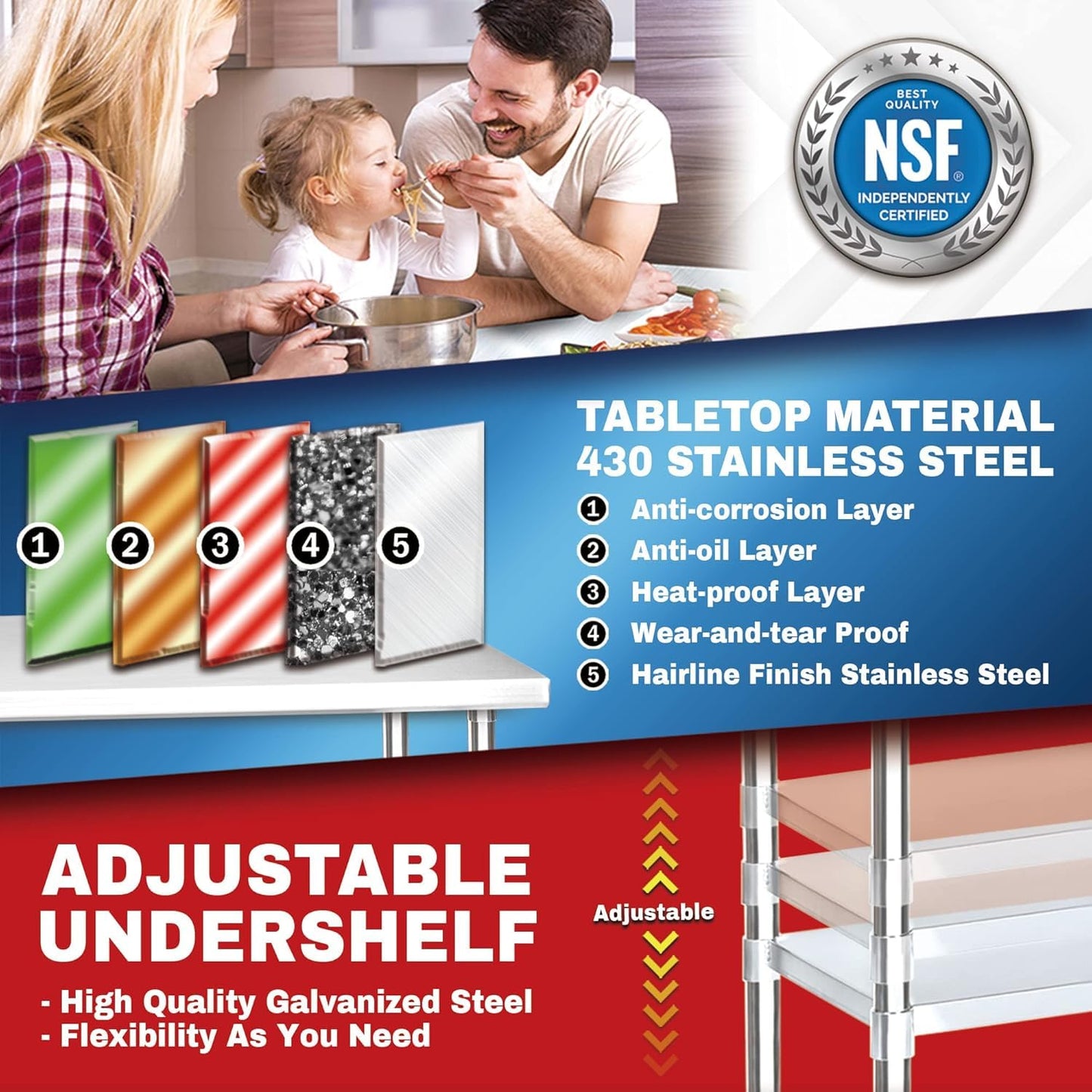 DuraSteel 30x30 NSF Stainless Steel Cart Work Table - Heavy Duty Rolling Food Prep Table Countertop Island - Metal Utility Cart on Wheels Caster, Grill Stand Storage Outdoor Kitchen Tables Bar Top