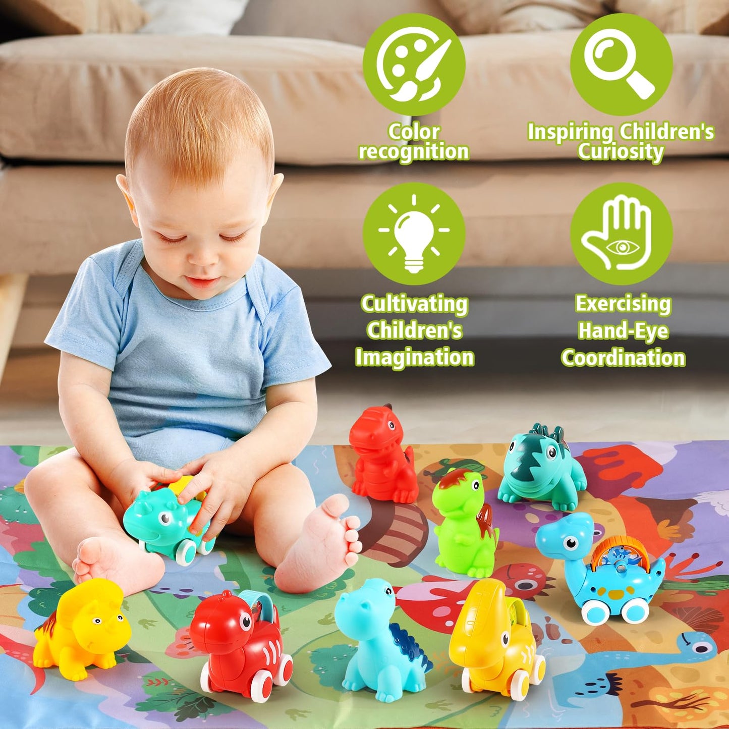 ALASOU 9 PCS Dinosaur Car Toys for 1 Year Old Boy with Playmat/Storage Bag|Baby Toys 1 Year Old Boy Gifts for Toddler Toys 1-2|1st Birthday Gift for Infant 12 18 Months