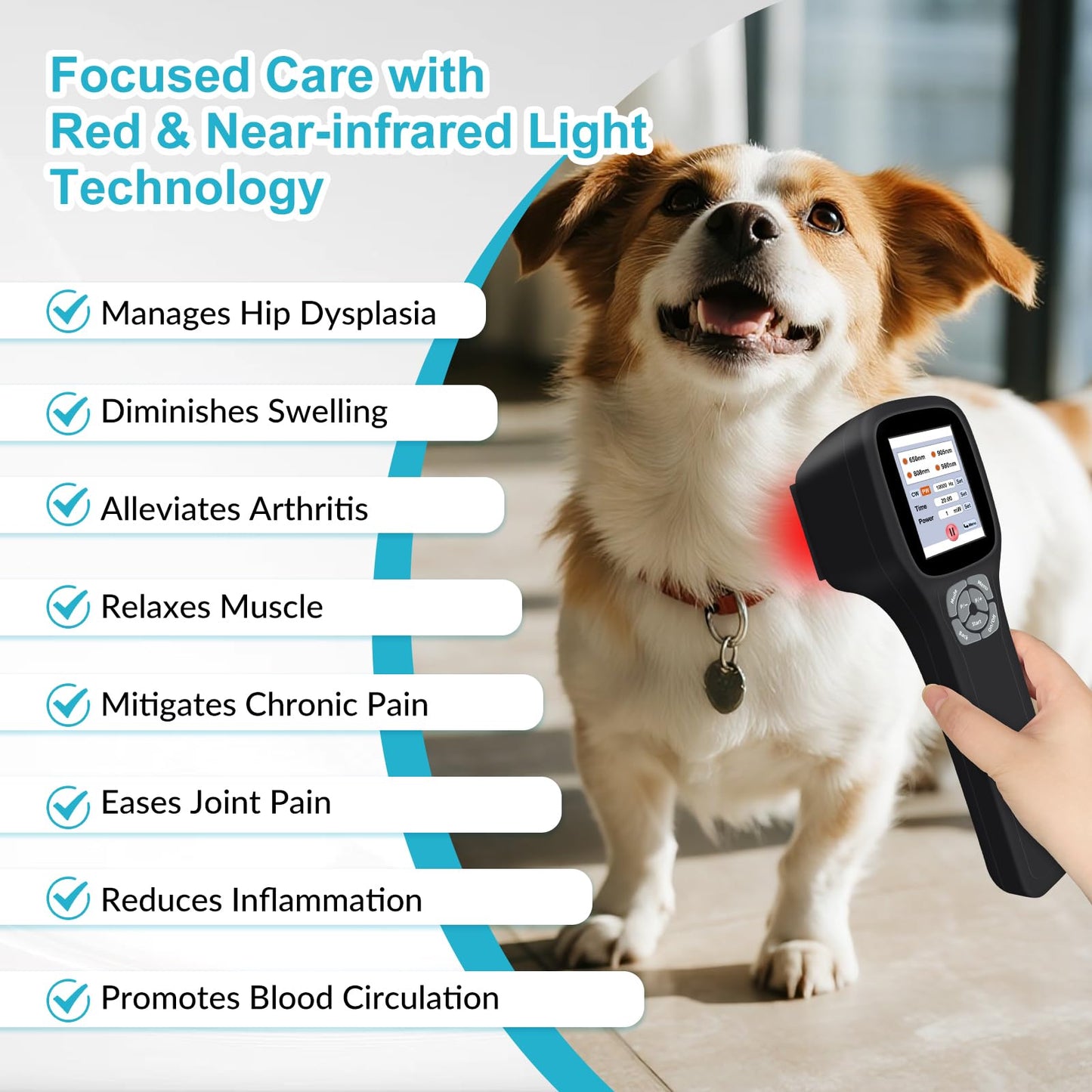 Frovab Cold Laser Therapy Device for Dogs, 5x980nm 5x905nm 5x808nm 10x650nm, Portable Infrared Light Therapy for Cats Equine Joint, Handheld Red Light Therapy Device, Pet Laser Therapy for Pain Relief