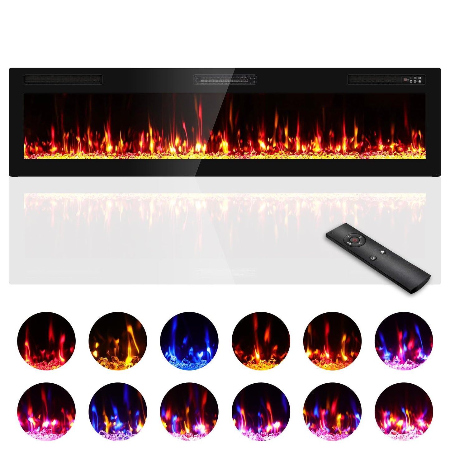 BREEZEHEAT 72" Slim Electric Fireplace Insert-ETL Certified Fireplace Ultra Thin, Recessed/Wall Mount, 3D Flame with Crystal, Remote & Touch, 750W/1500W (900 Sq.Ft), 8H Timer