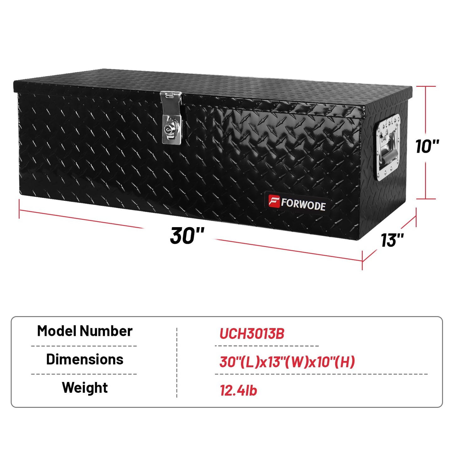 FORWODE 30 Inch Truck Bed Tool Box, Aluminum Heavy Duty Trailer Tool Box for Pickup Truck Bed RV, Toolbox Storage box with Handle and Lock - Black