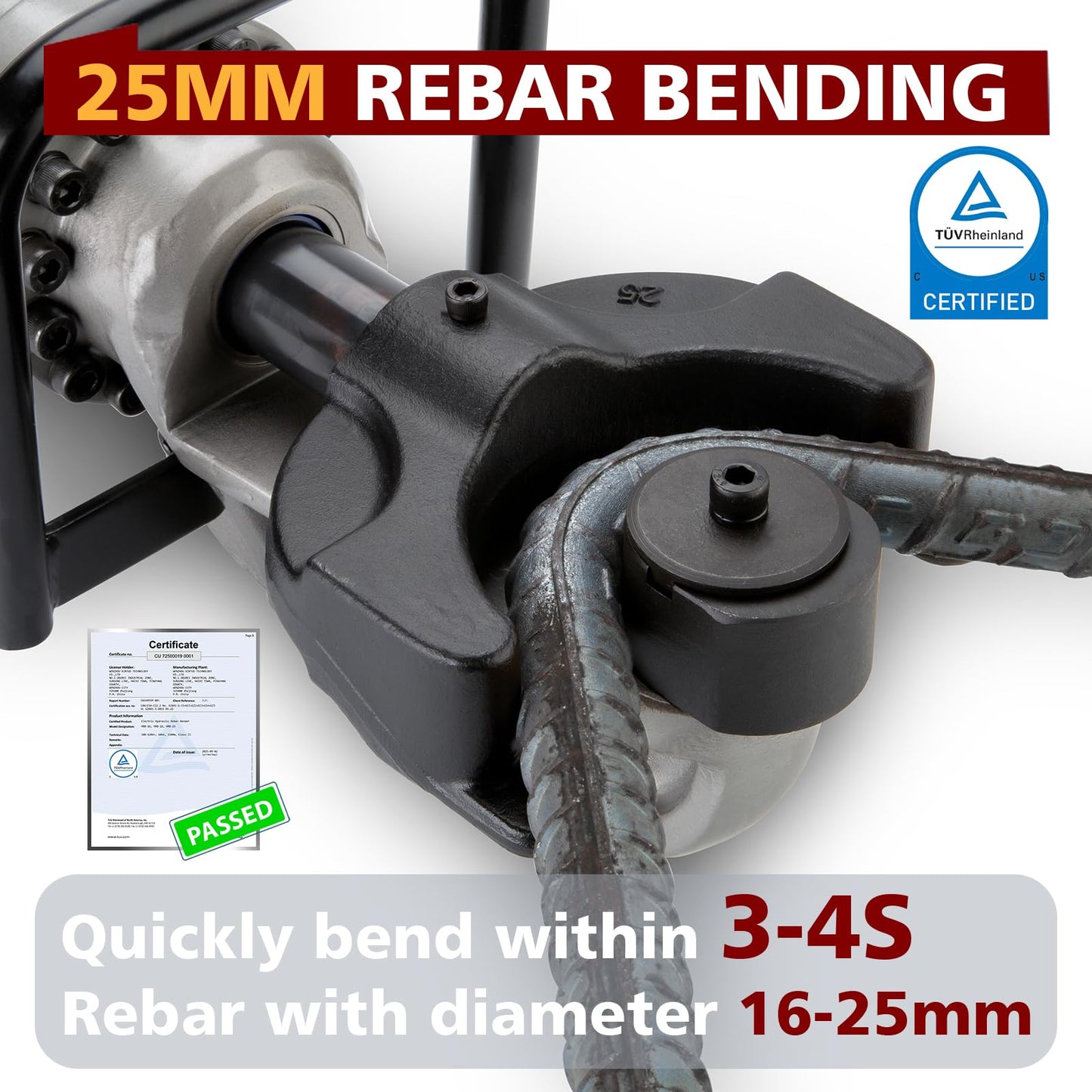 HUOTUO 1" Electric Hydraulic Rebar Bender, [TÜV Rheinland North American Certificated], Portable Rebar Bender, Bend from 3/4" to 1" Diameter Rebar, Easily Bending Angle 180-60 Degrees 120v/60hz HRB-25