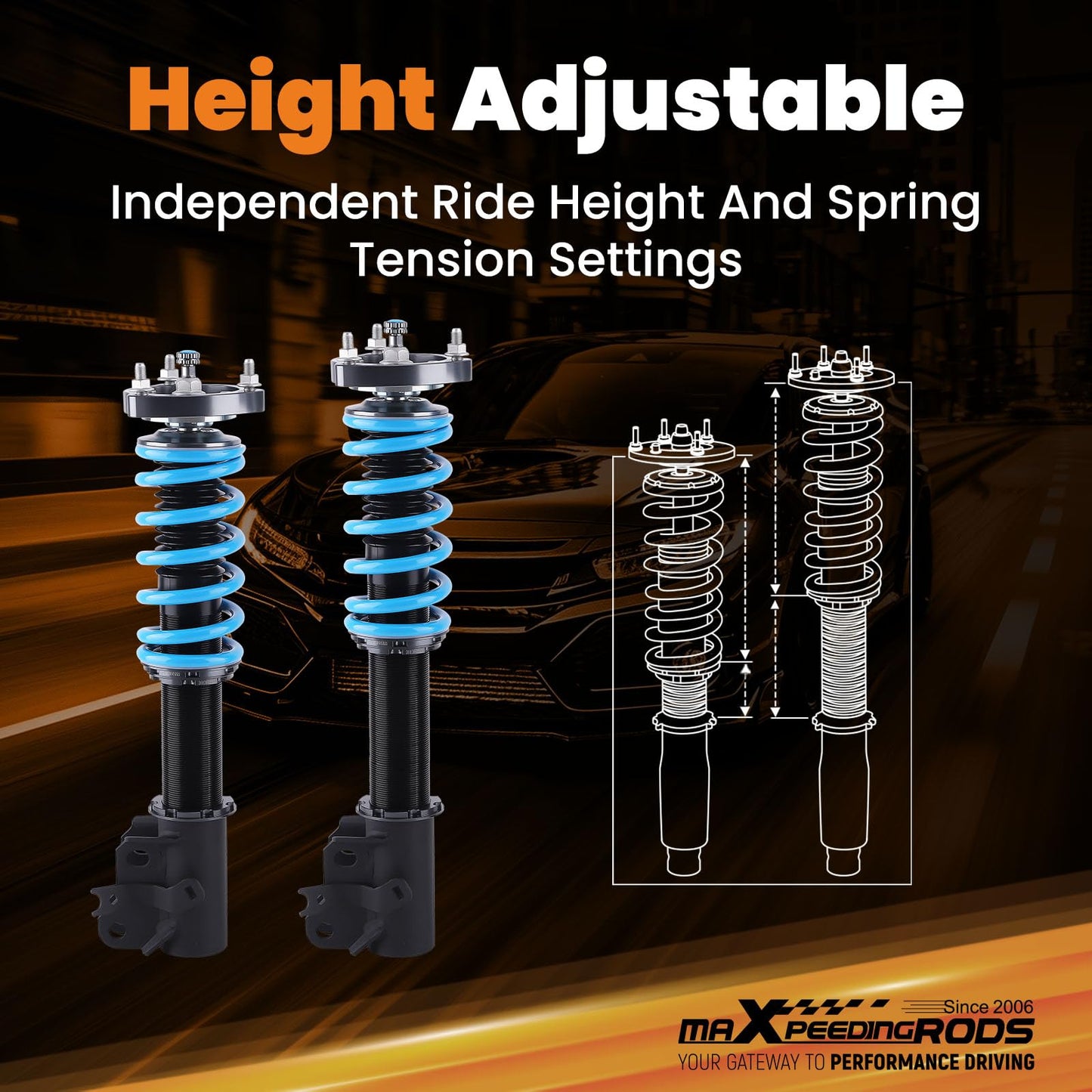 maXpeedingrods Coilovers for Honda Civic 2006-2011, for Acura CSX 2006-2011, 24 Levels Adjustable Damper Coilover Suspension Kit, Height Adjustable Shock Absorber Struts, Lowering Kit, Blue
