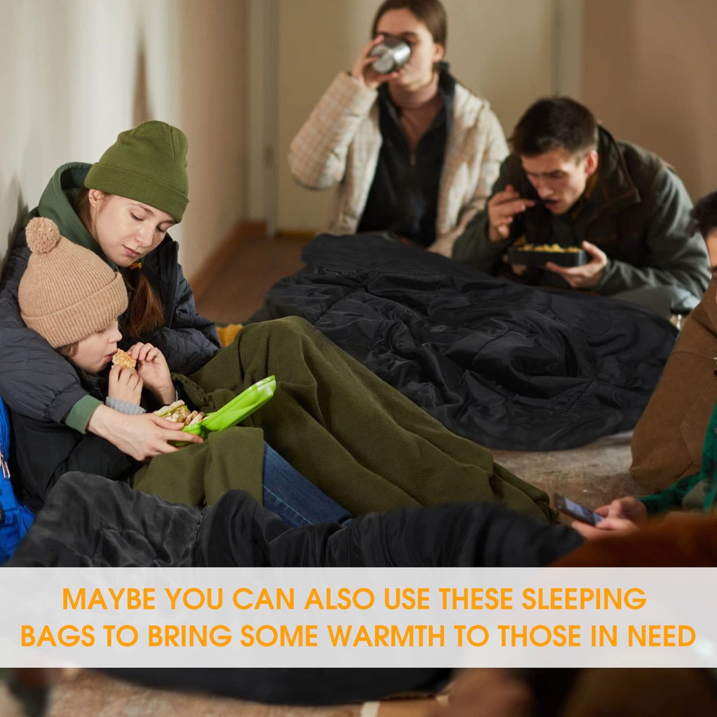 Macarrie 10 Pcs Bulk Sleeping Bags for Homeless Donation Shelter Adults 0 Degree Waterproof Sleeping Bags with Compression Sack for Cold Weather Emergency Hiking Camping Warm(Black)