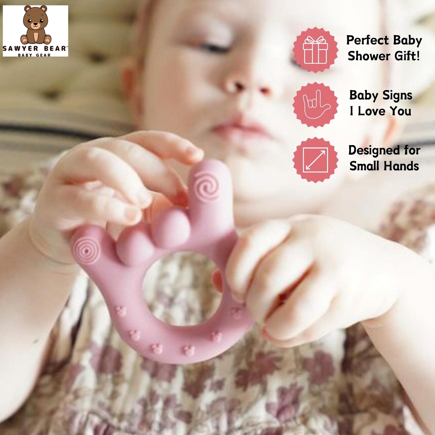 Silicone Hand Teether - I Love You Baby Teething Toy 0-12 Months | BPA - Free Toddlers Teething Relief | Massaging Teethers for Babies 3-6 Months | Infant Toy Teether 6-12 Months - Gift for Babies