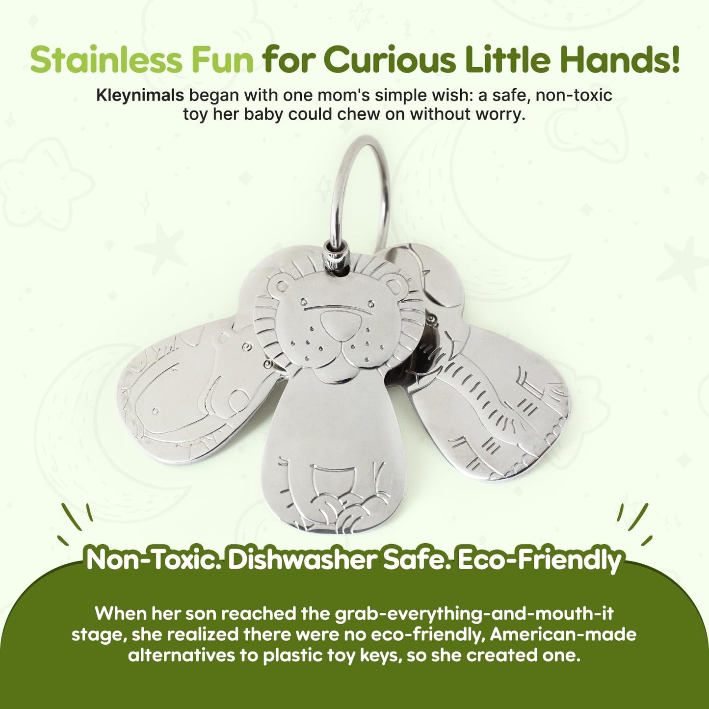 Kleynimals – Original Stainless Steel Toy Keys for Babies – Made in USA, Heirloom Quality, Safe, Non-Toxic, BPA-Free – Ideal for Sensory Play & Early Development - Mom Owned & Invented
