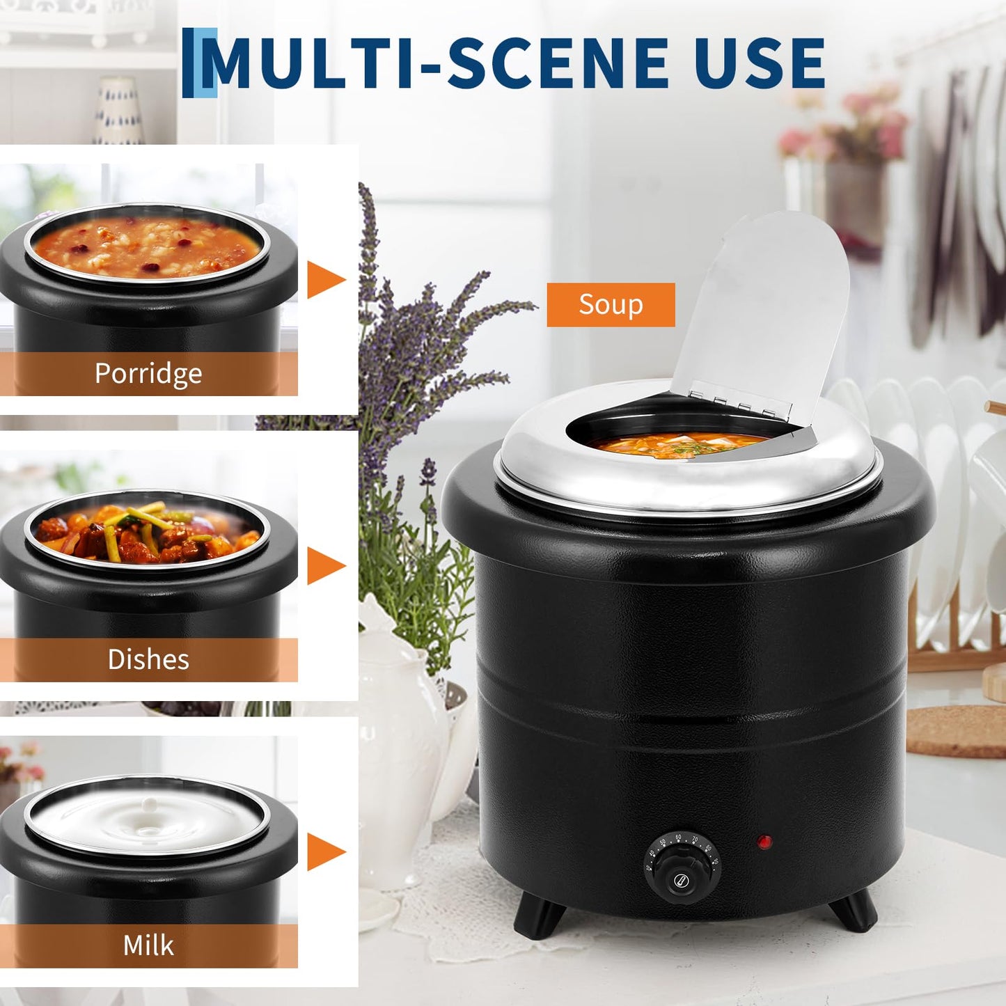 Garvee 13.7QT Commercial Soup Kettle, Automatic Soup Warmer with Anti-Scald Handle and Stainless Steel Removable Insert Pot for Large Banquet & Buffet, Built-in Hinged Lid