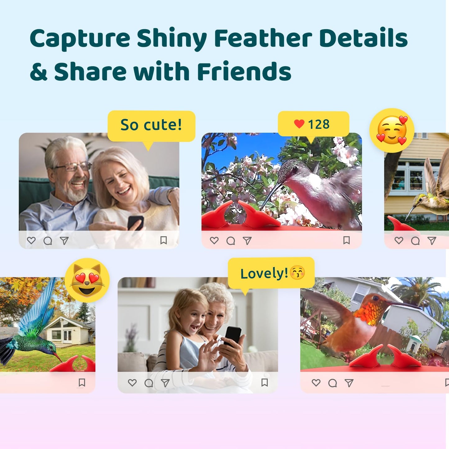 Birdfy Smart Hummingbird Feeder with Camera for Outdoor Hanging, Wireless Bird Watching Camera Auto-Capture Motion Video & Send Instant Alerts, Battery-Powered, Ant and Bee Proof, Leak-Proof, 14 Oz