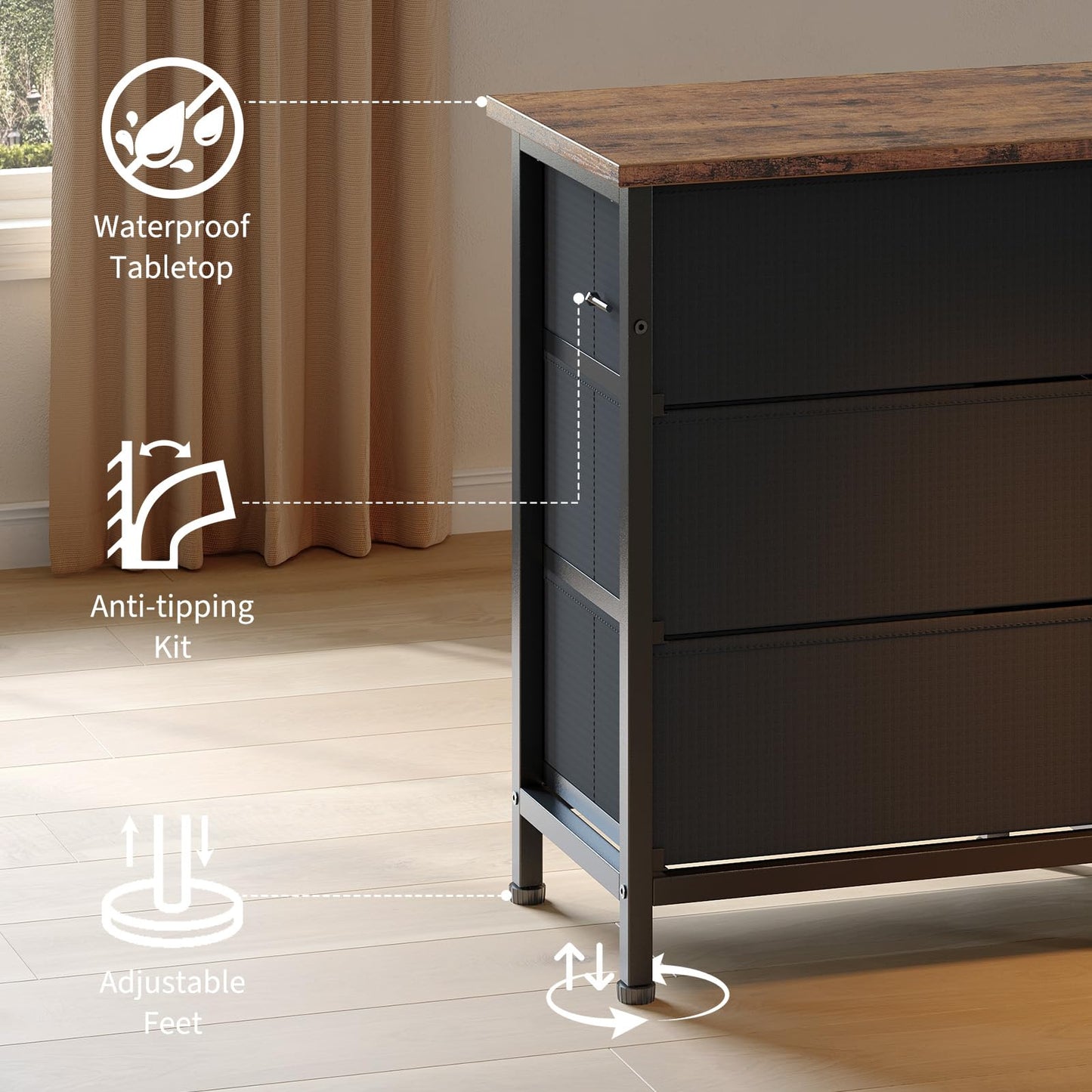 LED TV Stands for Living Room, 70 Inch Dresser TV Stand for 65, 75, 80 Inch TV,TV Stand with Storage, Entertainment Center with Power Outlets, 13 Drawer Fabric Dresser for Living Room, Bedroom