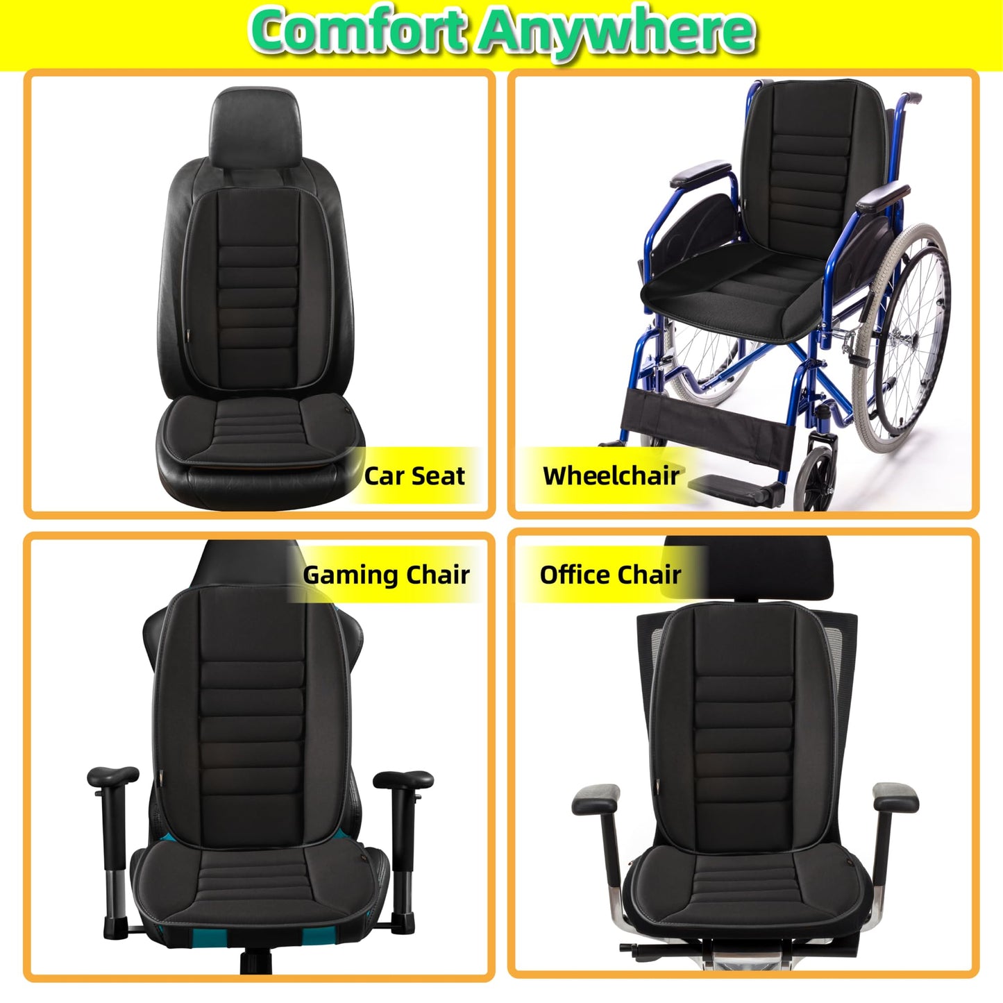 kingphenix Car Seat Cushion with Back Support Pillow: Enhanced Comfort Memory Foam Design for Pain Relief, Ideal for Drivers and Office Use - Ergonomic Lumbar Comfort for Long Sitting - Black