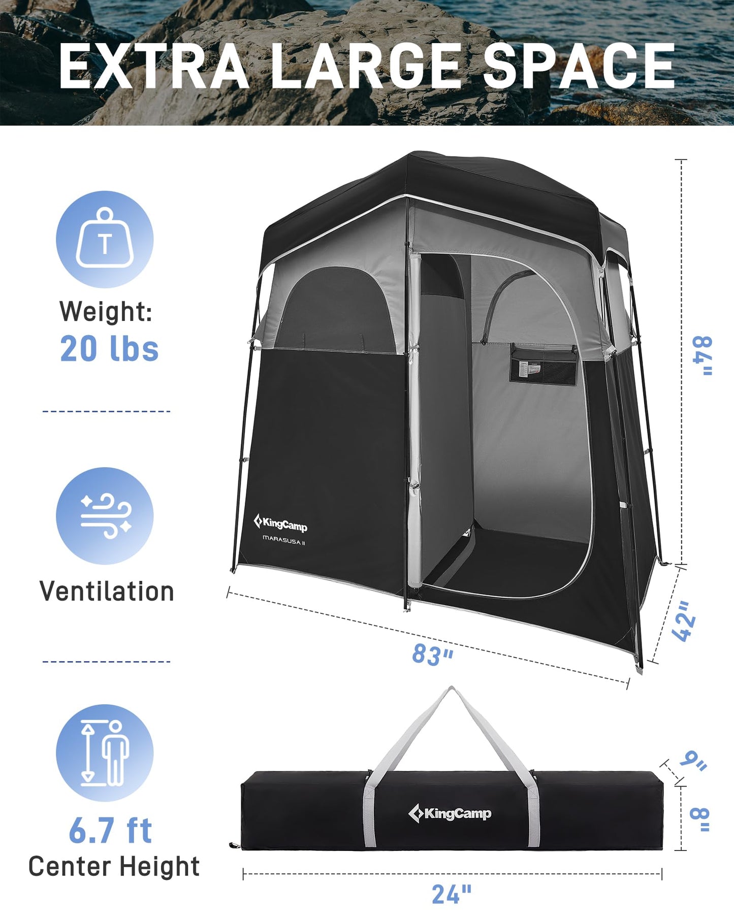 KingCamp Shower Tent, Portable Privacy Tent Outdoor Camping 1/2 Room Toilet Tents with Shower Bag & Dressing Room for Travel Beach Tailgate