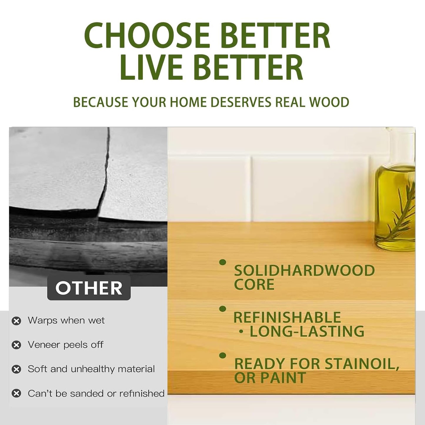 3ft Butcher Block Countertop– 36"x25" Solid Birch Wood DIY Countertop, Durable Counter Table Tops for Kitchen Island, Bar, Workshop, Laundry Counters Dining Room Tables 1.5" Thick Unfinished