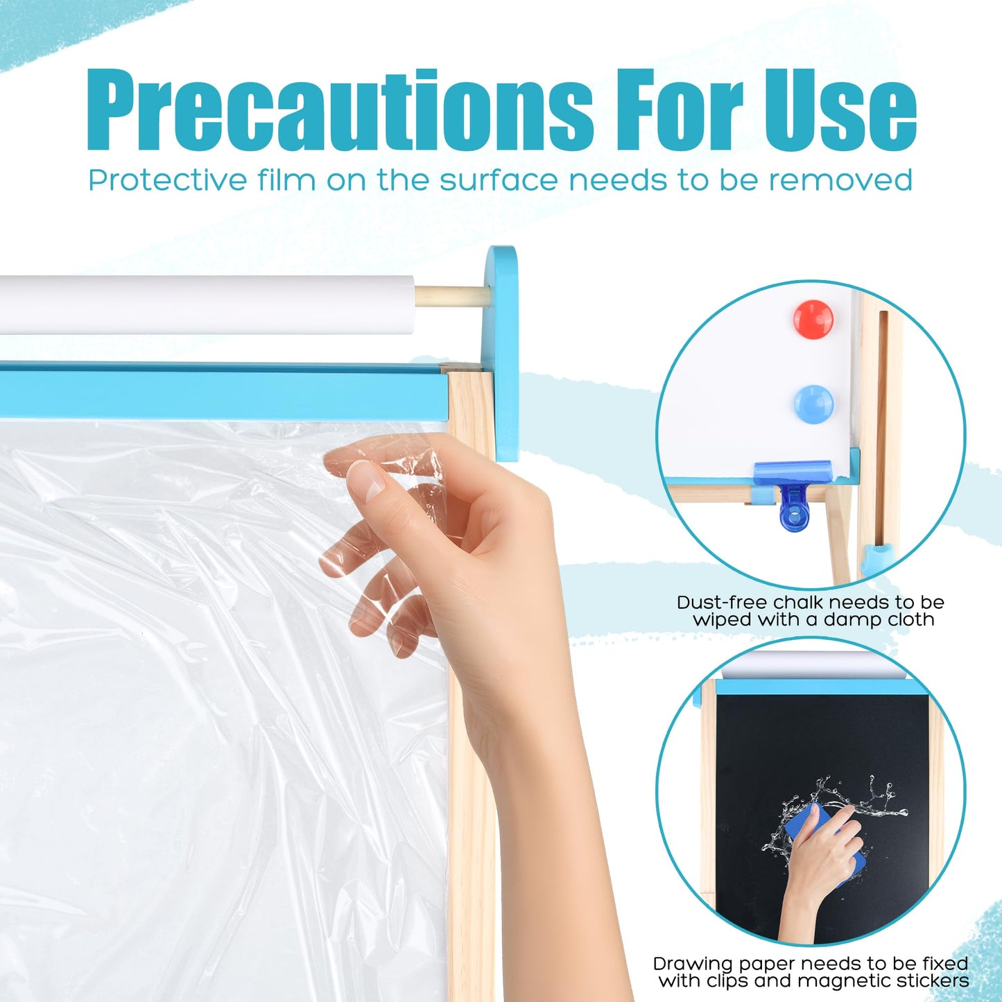 Wooden Easel for Kids, Adjustable Kids Art Easel, Learning Toy for Boys and Girls Ages 3-4 4-8 8-12, Wooden Blackboard & Magnetic Whiteboard and Drawing Paper Holder, 2 Drawing Paper Roll