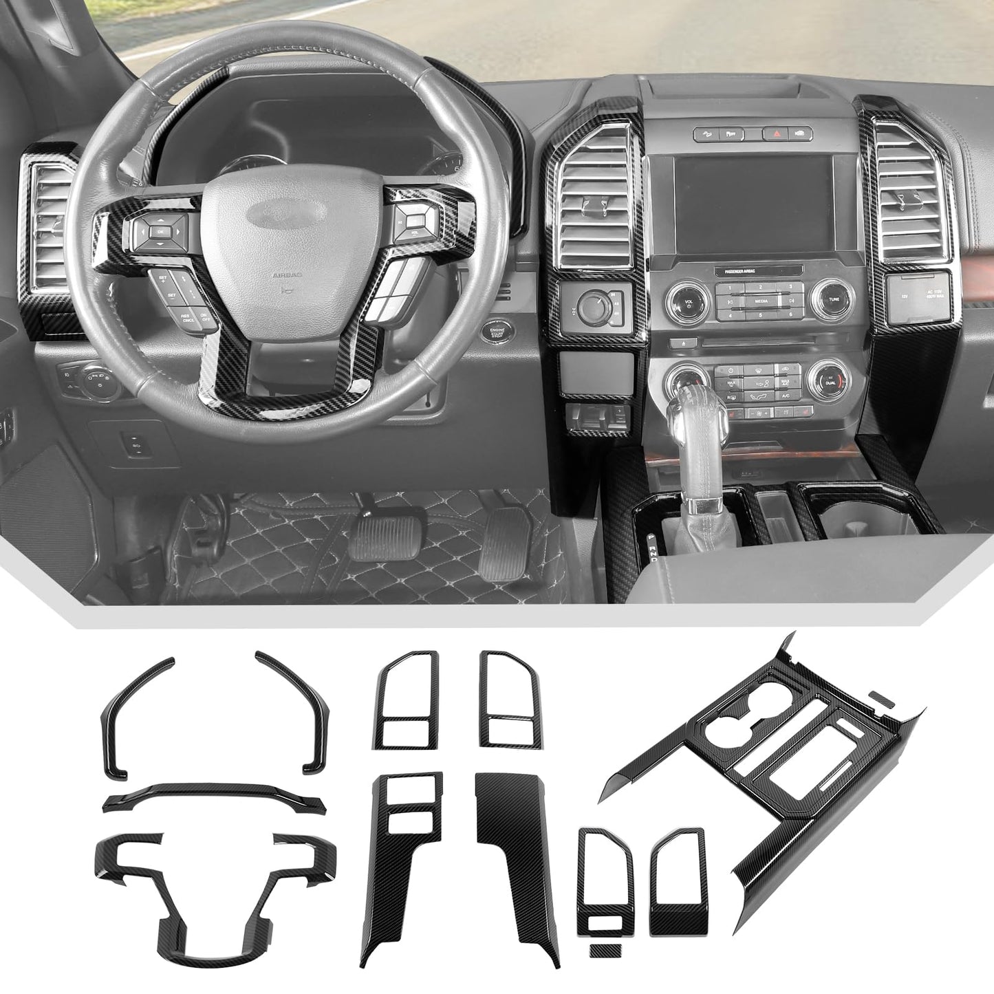 JeCar 12pcs Carbon Fiber Interior Trim Kit for 2015-2020 Ford F150 Interior Accessories
