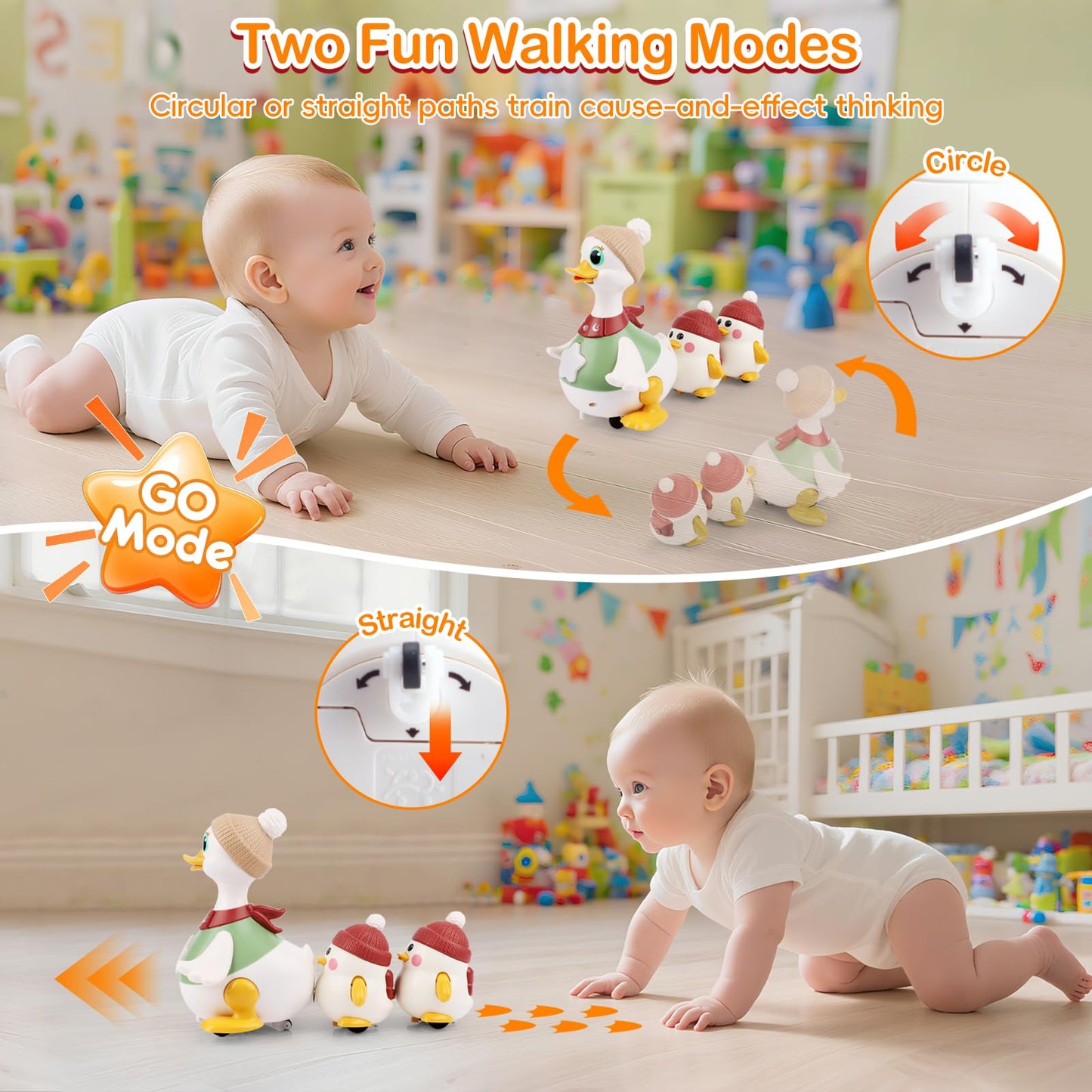 Sinpedex Musical Crawling Duck Baby Toys for 6-12 Months : Interactive Sensory Toy with Waddling & Calming Light for Tummy Time, Bedtime & Motor Skills | BPA-Free Infant Gift for 1 Year Old Boy Girl