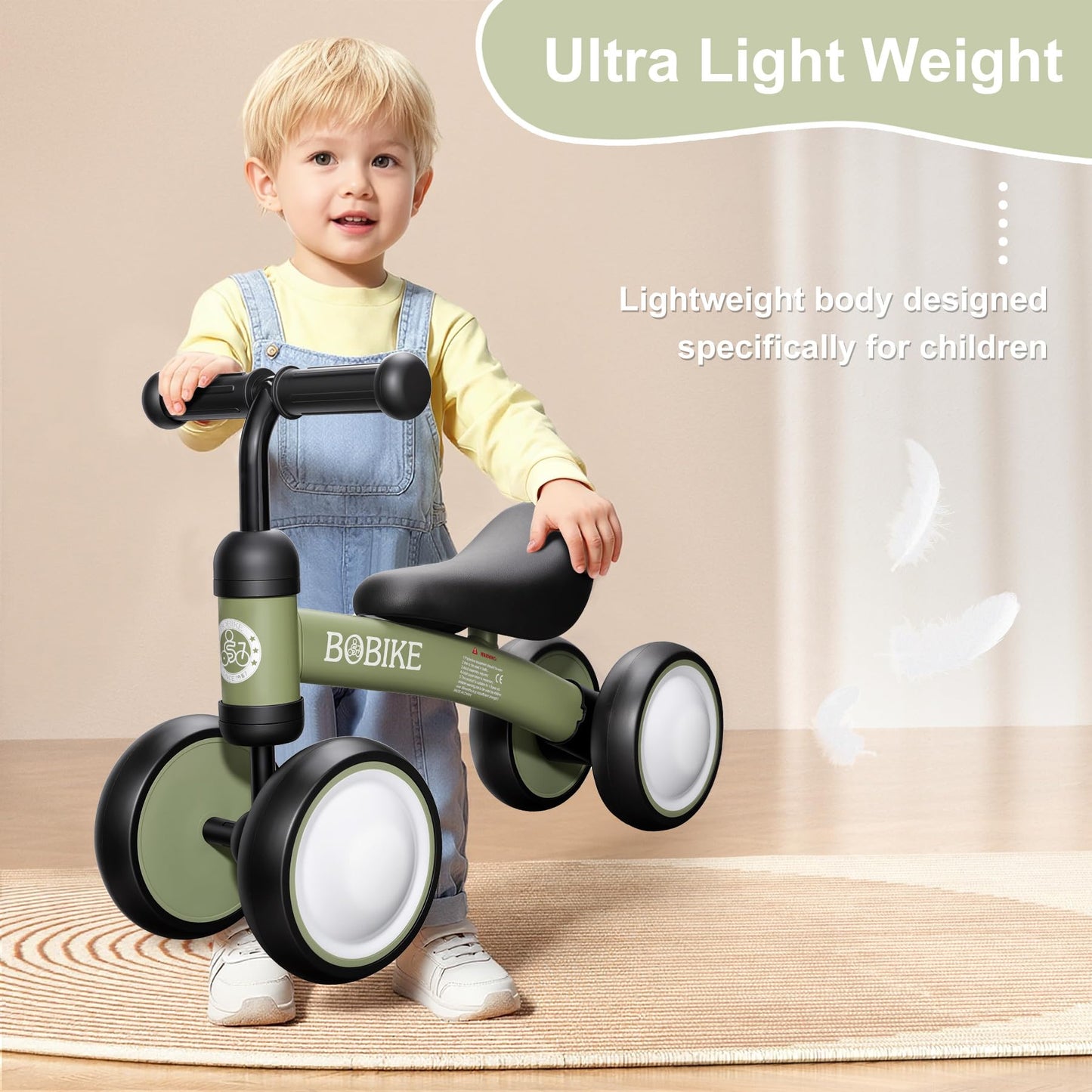 Bobike Baby Balance Bike Toys for 12-36 Months Kids Toy Boy and Girls Gifts Toddler Best First Birthday Gift Children Walker No Pedal Infant 4 Wheels Bicycle (Colorful, Deep Green-Light)