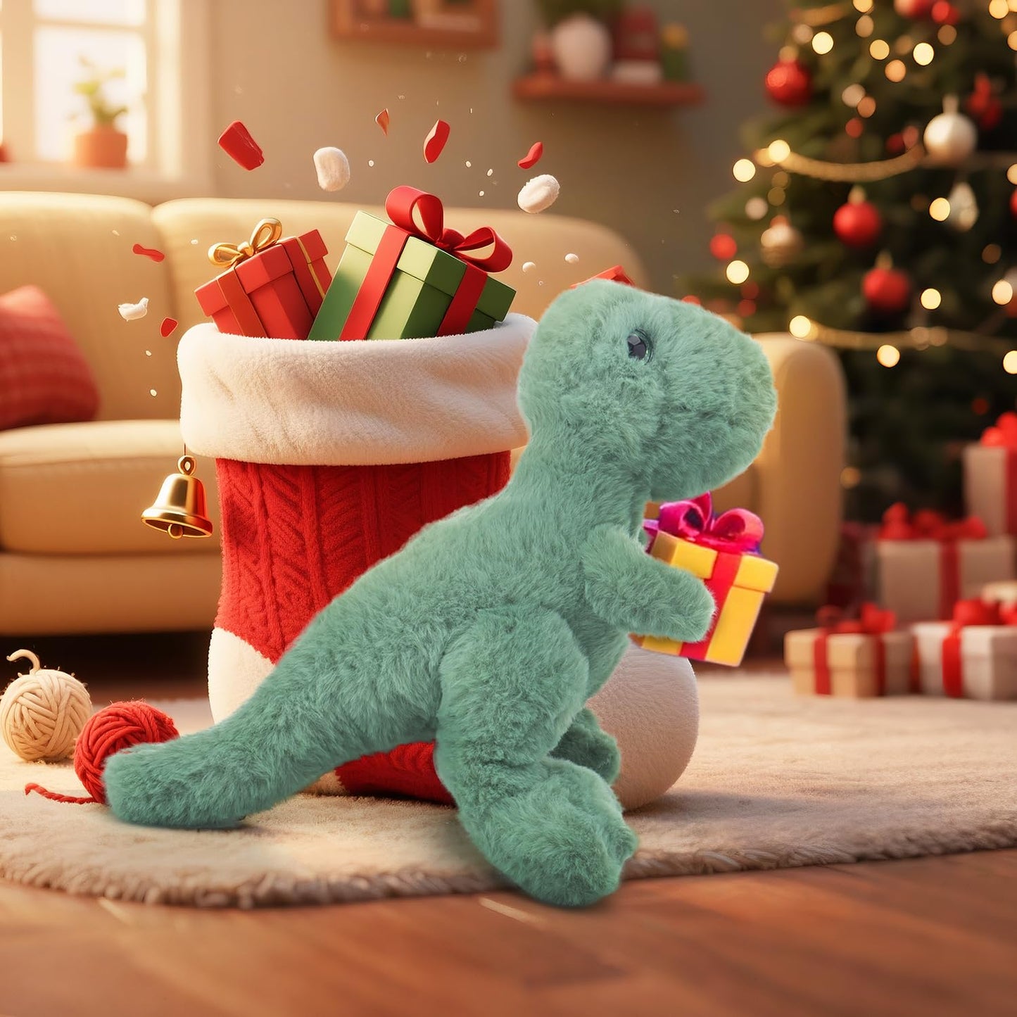 Apricot Lamb Toys Plush Green Dinosaur Stuffed Animal Soft Cuddly Perfect for Girls Boys (Medium, 14 Inches)