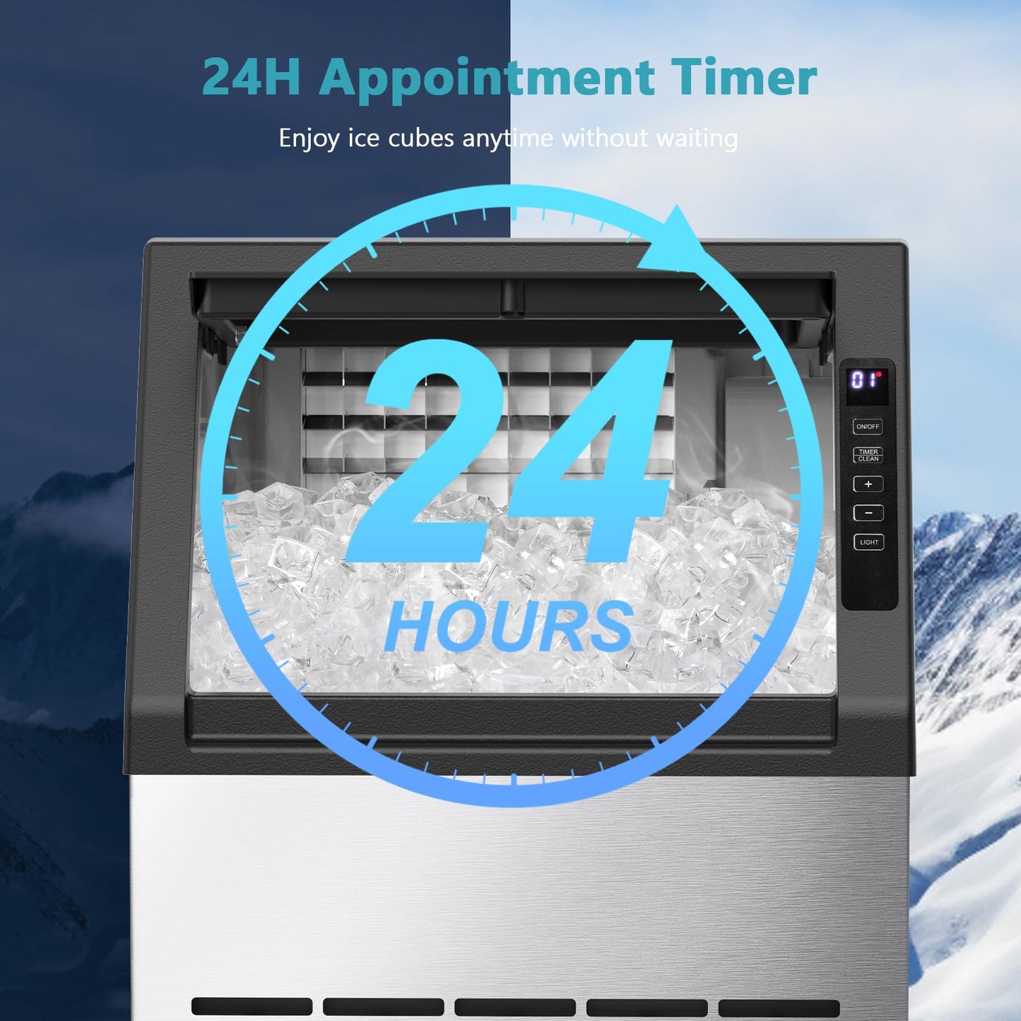 COWSAR Commercial Ice Maker Machine, 80Lbs/24H Stainless Steel Undercounter Ice Maker with 24Lbs Storage Capacity, Self-Cleaning Freestanding Ice Machine for Home, Bar, Restaurant, Office, Outdoor