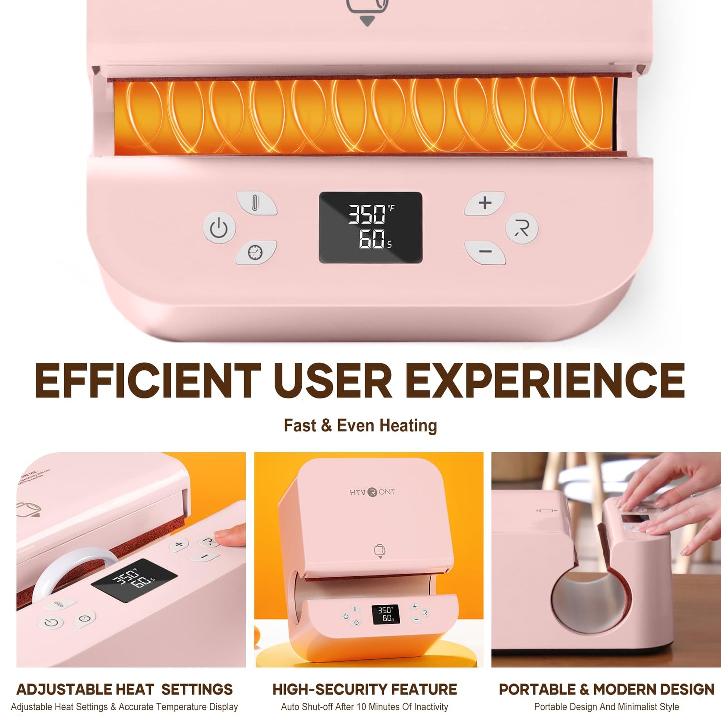 HTVRONT Auto Heat Press 2, Auto Tumbler Heat Press Pink, Teflon Sheets, Heat Resistant Gloves, Heat Tape