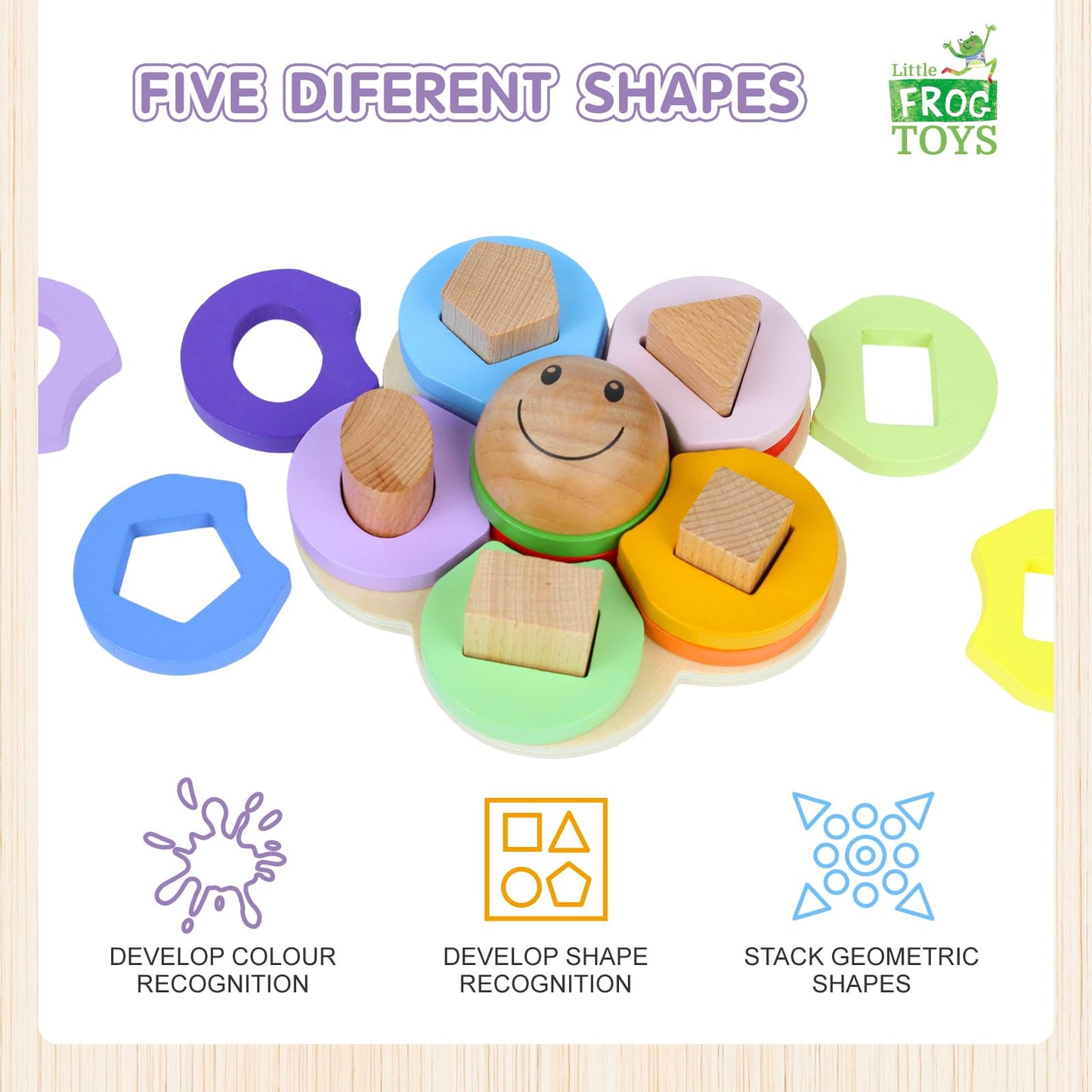 Flower Shape Wooden Stacking Puzzle Toy, Baby Shape Sorter Toy, Sensory Toys for Kids with Autism, Ideal Montessori Toys for 1+ Year Old, Sustainable Stacking Toys for Toddlers 1-3