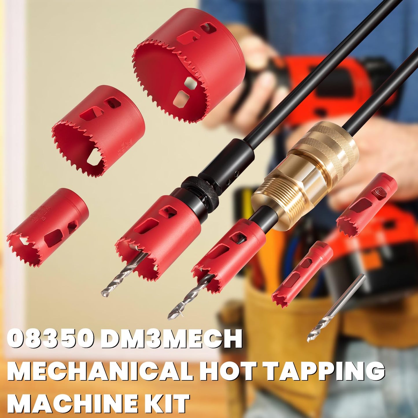 08350 DM3MECH Mechanical Hot Tapping Machine Kit for NPT with Hole Saws and Arbor, Fits 3/4-4-inch Valves, 300 psi Pressure Rated