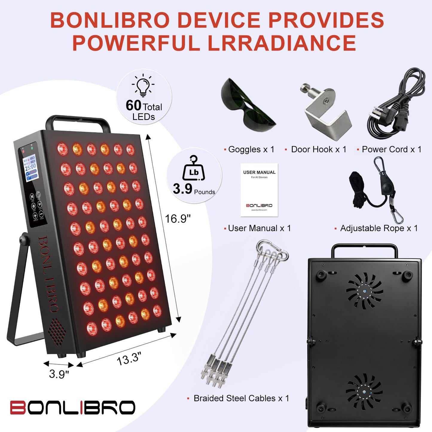 Red Light Therapy for Face and Body, Infrared Light Therapy with Timer & Remote Control, Quad Wave 660nm 850nm 630nm 940nm Near Infrared Light Therapy Panel Portable Dual Chip LED Device for Body