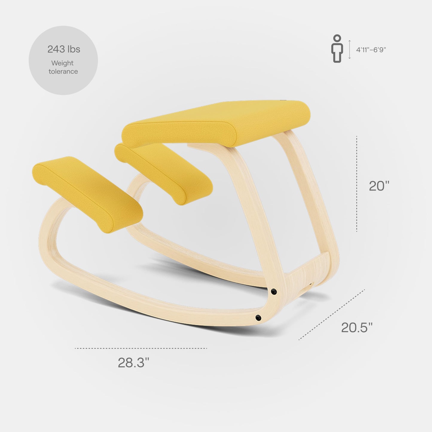 Varier Variable Natural/Yellow Ergonomic Office Kneeling Chair – Active Sitting, Rocking Seat for Home, Study & Posture Support – 10 Year Quality Guarantee