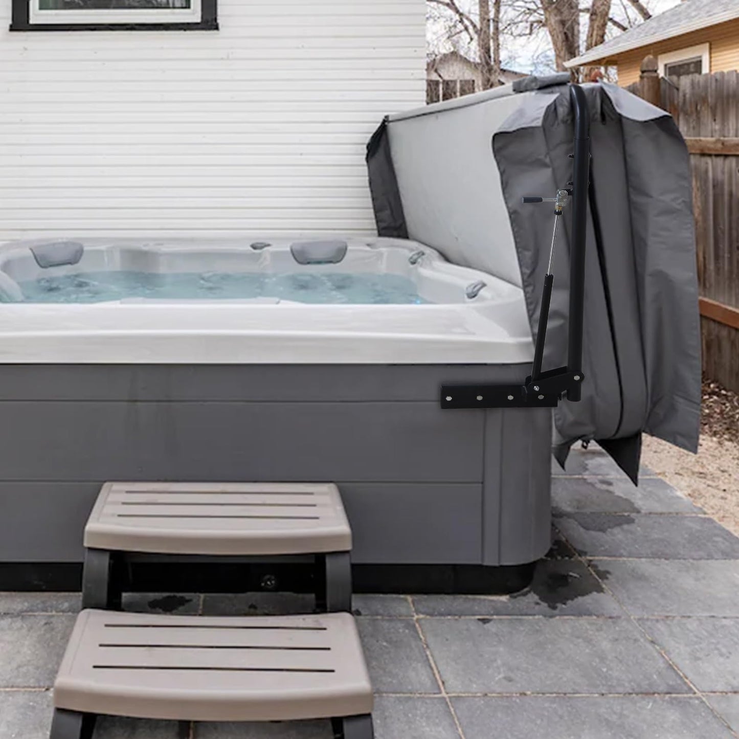 Hydraulic Swimming Pool Spa Cover Lift, Hot Tub Lift, Adjustable Width 69"-96.5", Mounted on Both Top Sides, for Various Sizes of Rectangular Bathtubs, Hot Tubs & Spas