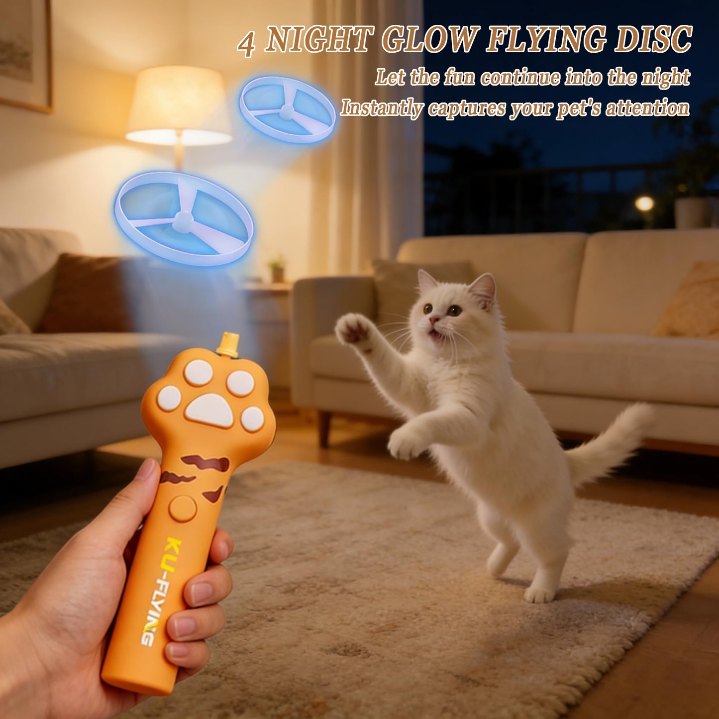 Cat Fetch Toy Launcher,Flying Disc Launcher Toy Rechargeable with 10 Flying Discs,Flying Cat Toy Disc Launcher for Kitten Dog Playing Interactive Hunting Tracking Toys for Outdoor Indoor,Orange