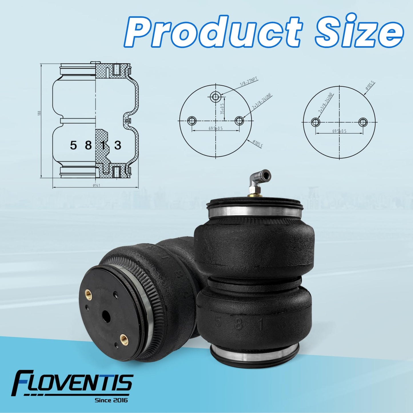 FLOVENTIS 2PCS Air Spring Bags Suspension Kit for 2014-2024 Ram 2500 2WD and 4WD Pickups Ultimate Plus Rear Helper Bag Spring Towing 5000 lbs (7X89289)