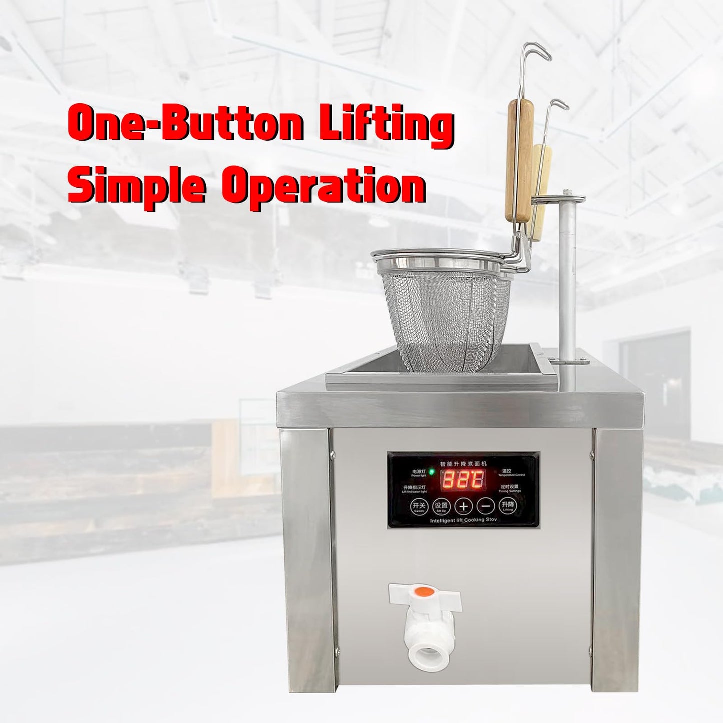 Koalalko Auto-lift Commercial Pasta Cooker with Timer, Noodle Cooking Machine with 1 Drainage,Macaroni Vegetable Dumpling Cooker,Boiler For Spaghetti Ramen,Temperature Adjustable (2 holes)