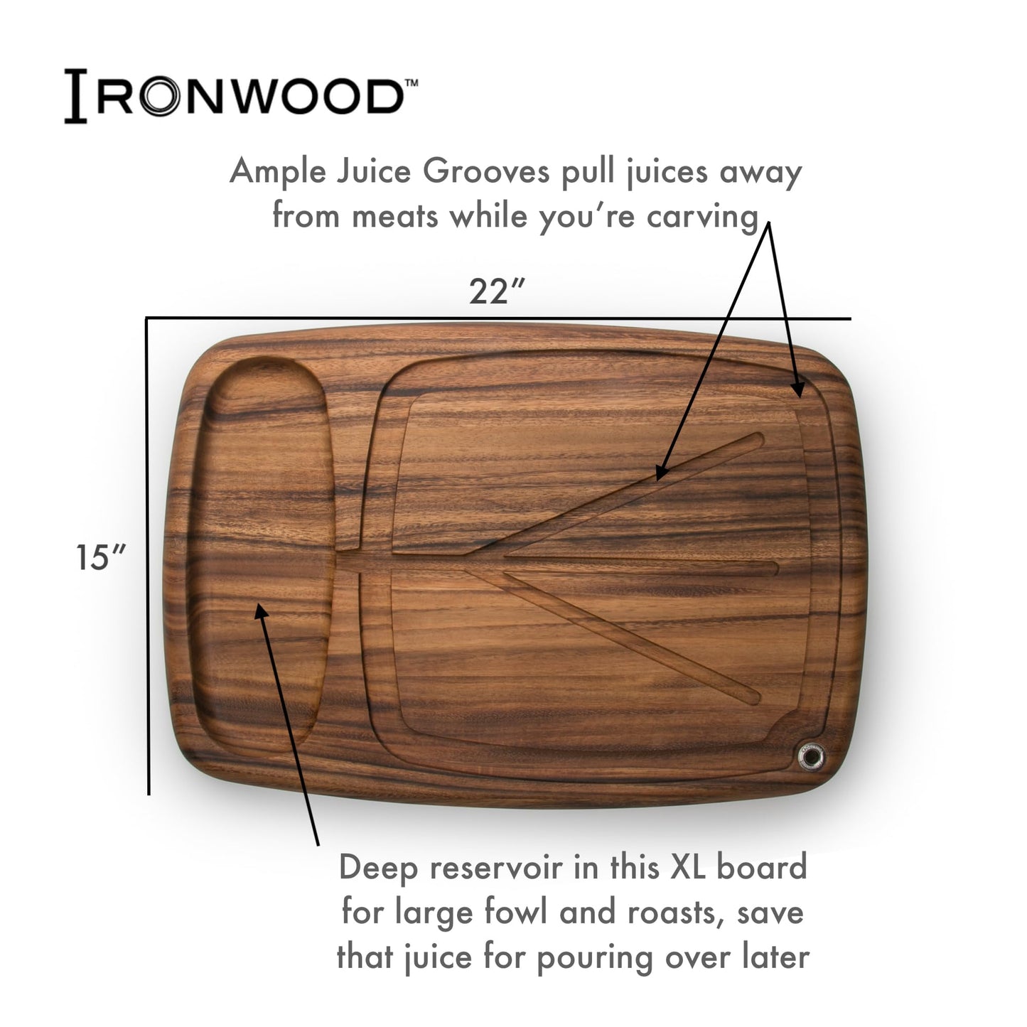 Ironwood Gourmet Kansas City Carving Board and Chef's Carving Knife and Dual Pronged Meat Fork Set