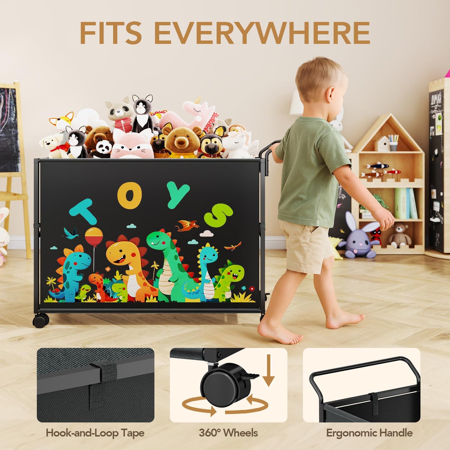 BBLIKE Toy Box for Kids - 200L Extra Large Toy Chest Storage with Wheels for Boys and Girls, Toy Organizer Bin for Stuffed Animals, Toy Basket for Bedroom, Nursery, Living Room, Playroom, Black