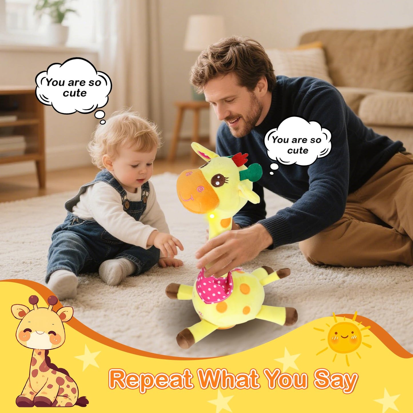 Hunfur Talking Dancing Giraffe Baby Toys for 3-18 Months, Singing Recording Repeats What You Say with Glowing Light, Funny Gift for Toddlers 1-3 Year Old, Boys Girls Tummy Time Toys