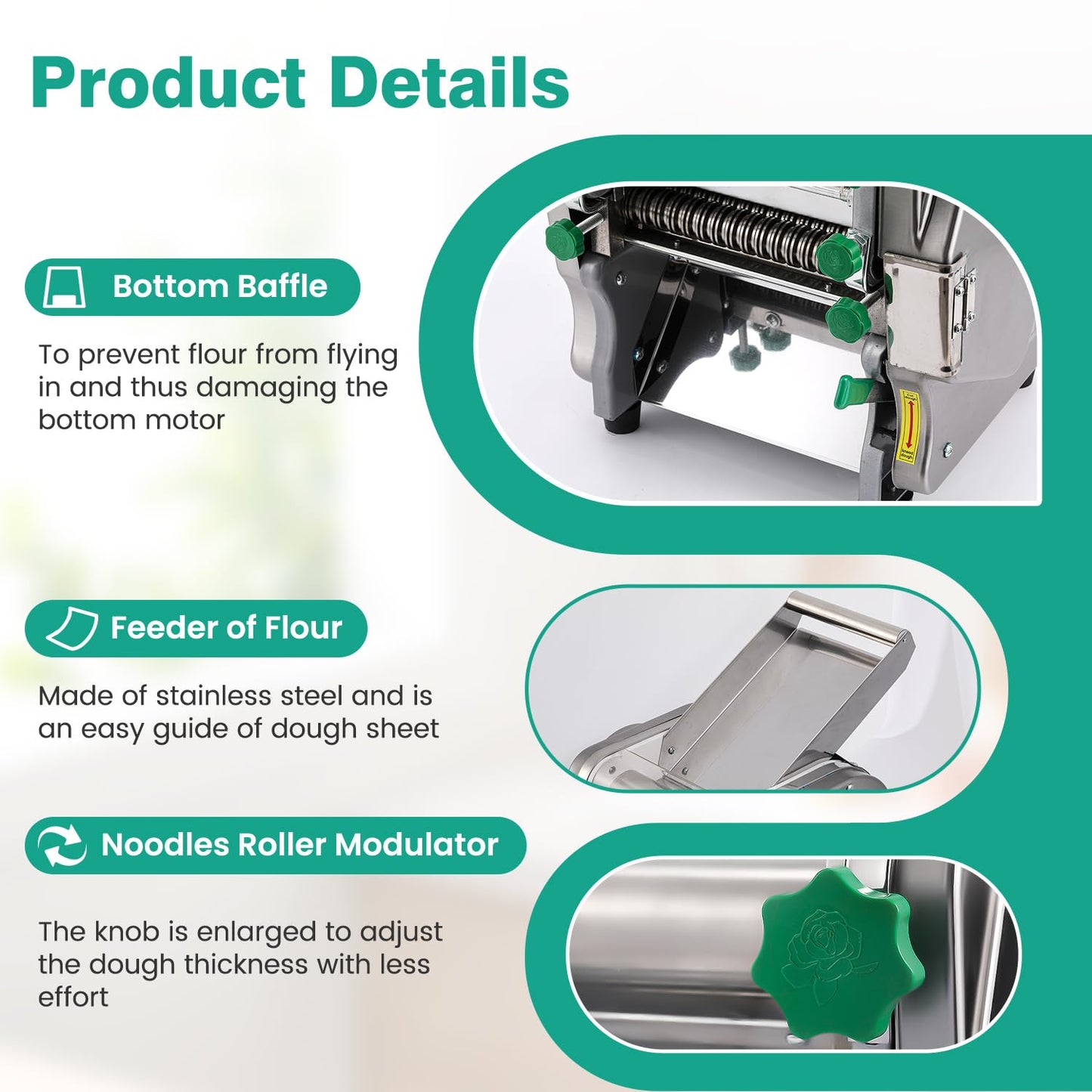 Newhai Commercial Electric Pasta Maker 2-in-1 Automatic Noodle Machine Thickness Adjustable 2mm 6mm Noodle Heavy Duty Dough Roller Pressing Machine, 750W