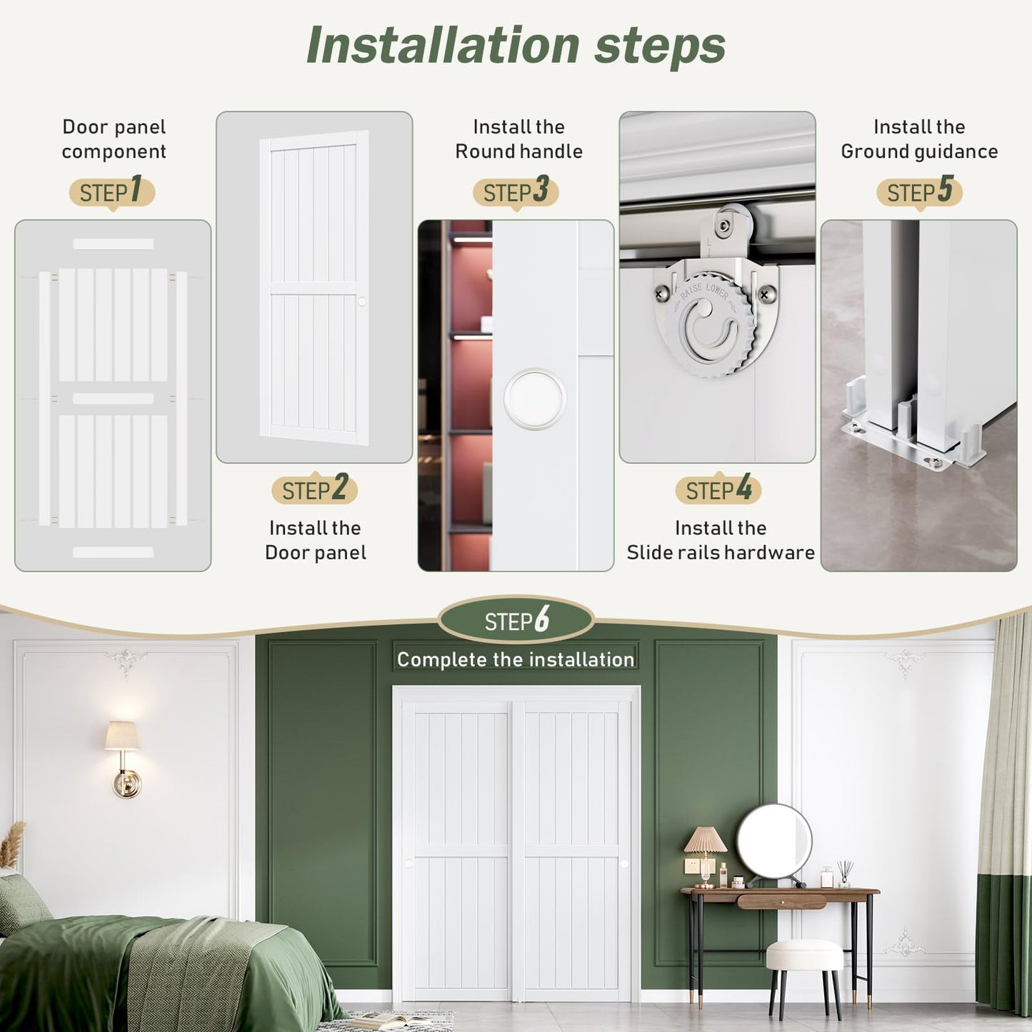 FREDBECK Sliding Closet Doors 60x80(Double 31inch),Bypass Barn Door with Hardware,for Bedroom,White,H Frame,Assemble Required