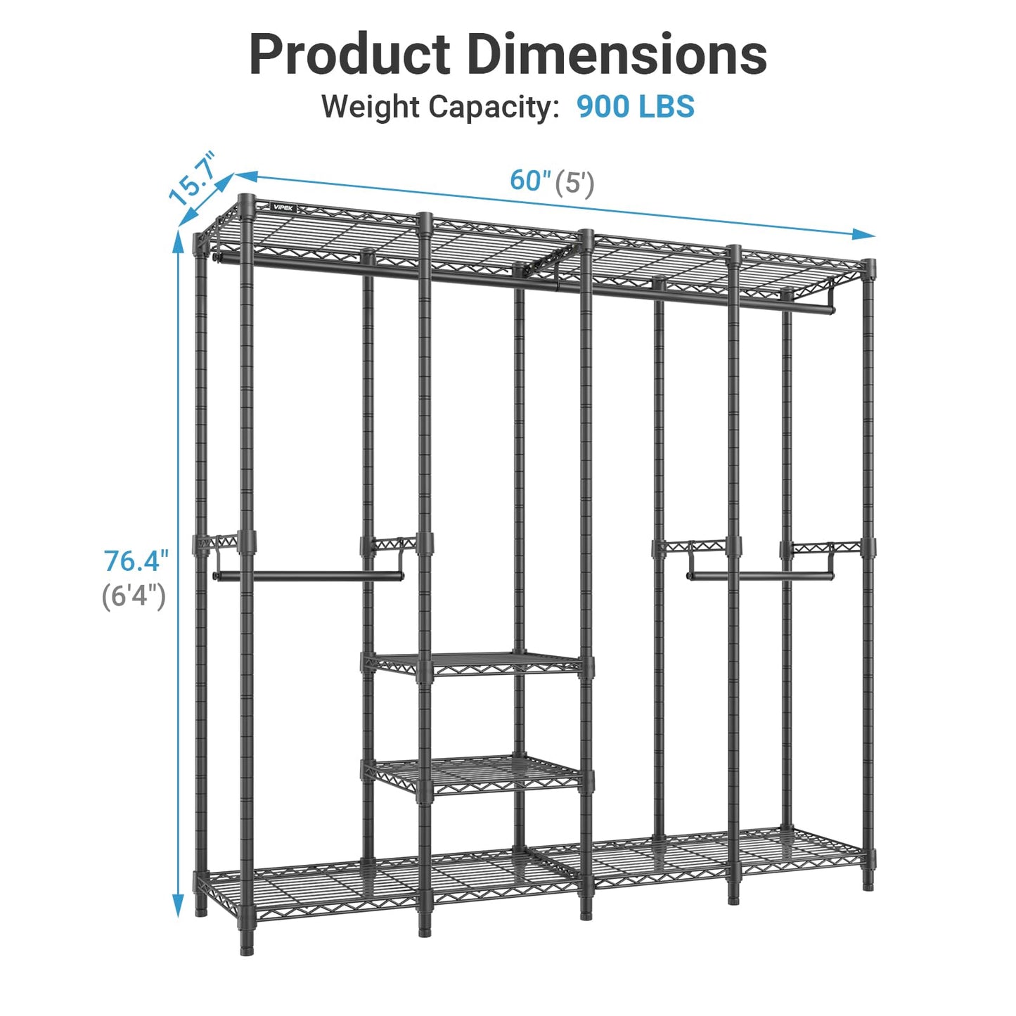 VIPEK V40C Medium Covered Clothes Rack, Freestanding Clothing Rack with Black Oxford Fabric Cover for Hanging Clothes, Adjustable Portable Closet Wardrobe for Bedroom & Walk-in Closet, Max Load 900LBS