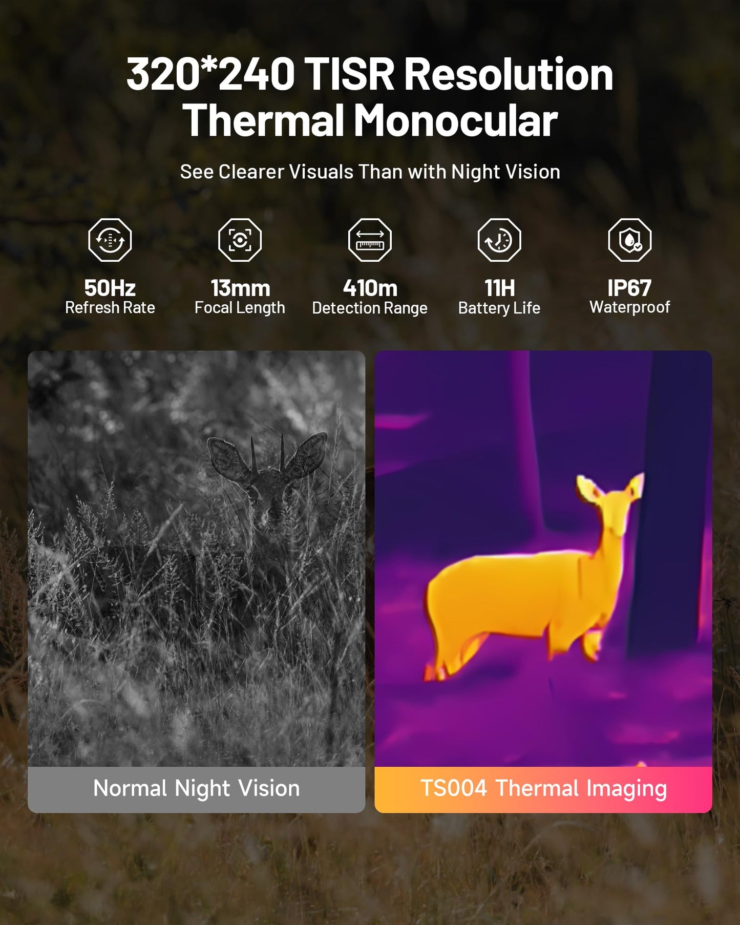 TOPDON TS004 Thermal Imaging Monocular, 320 x 240 TISR 256 x 192 IR Resolution, Supported Wireless Connection, 13mm 50Hz Thermal Night Vision with 11h Battery Life, IP67 Monocular for Hunting