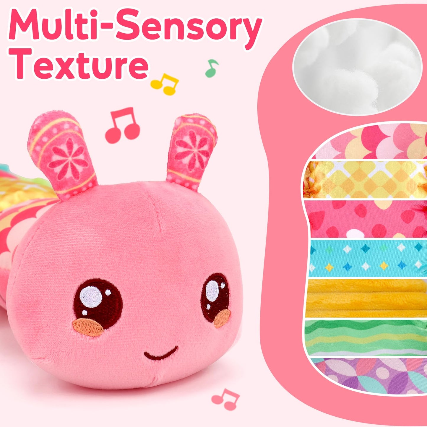 Baby Girls Toys 0-6 Month Music Animal Stuffed Caterpillar Toy for Infant 0-3 3-6 Months Mirror Crinkle Rattle Tummy Time Sensory Toys for 3 4 5 6-12 Month Old Newborn Baby Shower Easter Gifts
