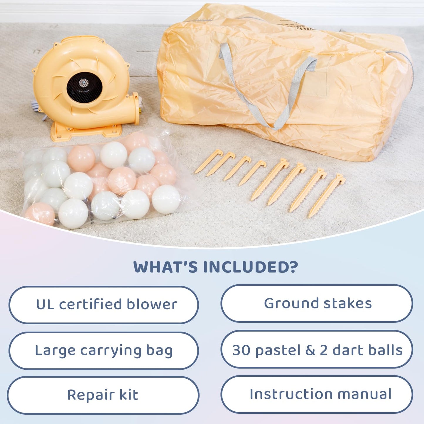Bounceland Daydreamer Cloud Bounce House w/Ball Pit, Neutral Bouncer with Slide, 11.8 ft L x 6.9 ft W x 5.9 ft H, UL Blower Included, Basketball Hoop, 30 Pastel Plastic Balls, Trendy Bouncer for Kids