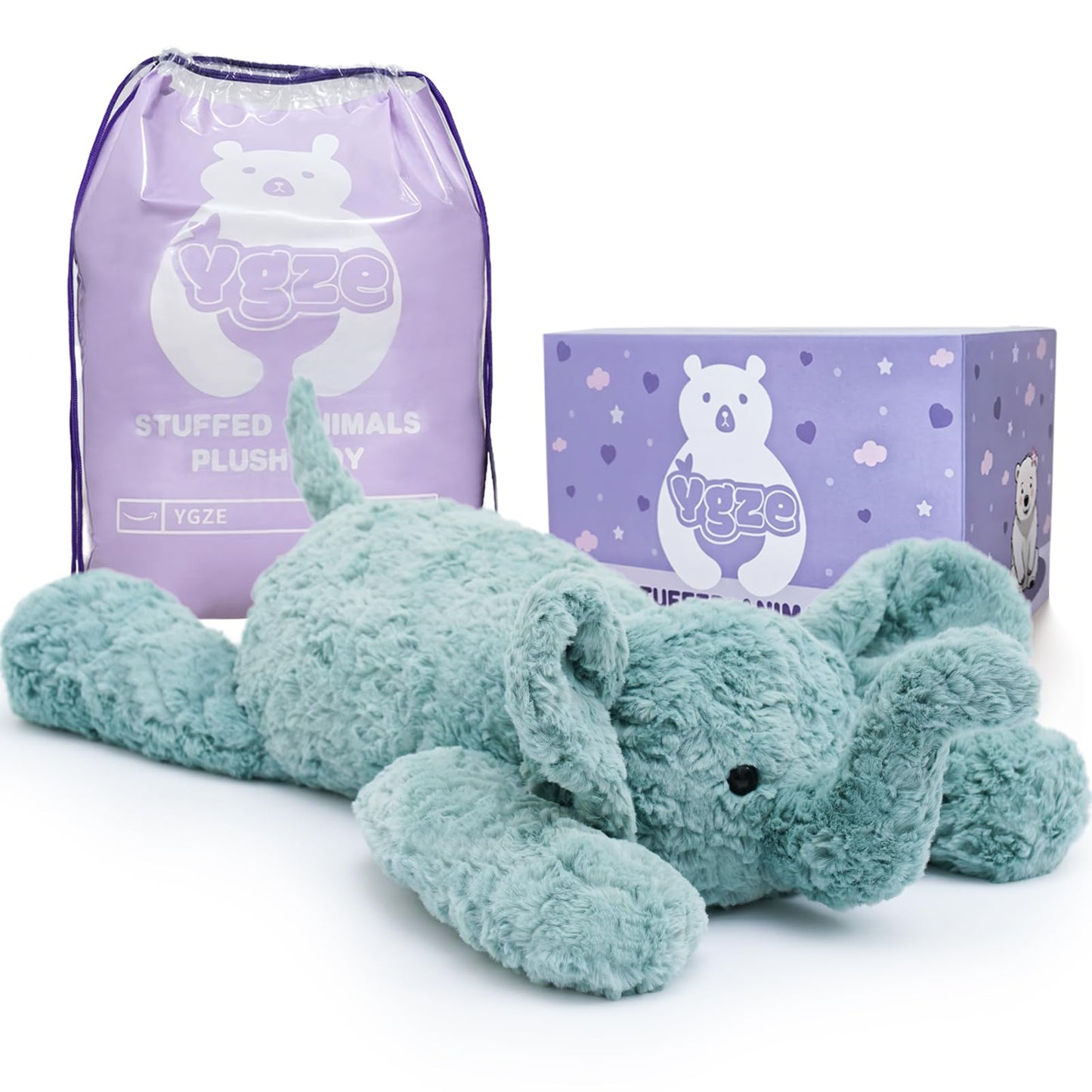 YGZE Weighted Stuffed Animals Elephant Plush Toy, 26 Inch, 4 Pounds, Soft and Huggable Weighted Plush Toy in Sage Green, Ideal Gift for Kids and Adults for Christmas, Birthday, Valentine’s Day