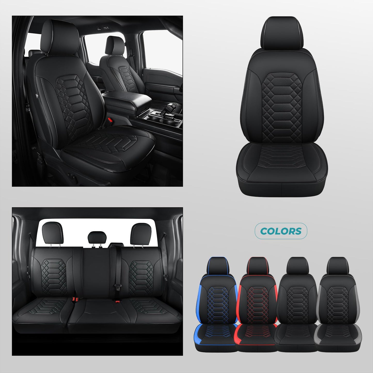 FEINEPRO F150 Seat Covers Full Set - Pickup Truck Seat Protectors for Ford 2015-2025 F150 SuperCrew & 2017-2025 F250/f350/f450 Super Duty Crew Cab, Durable Faux Leather Waterproof