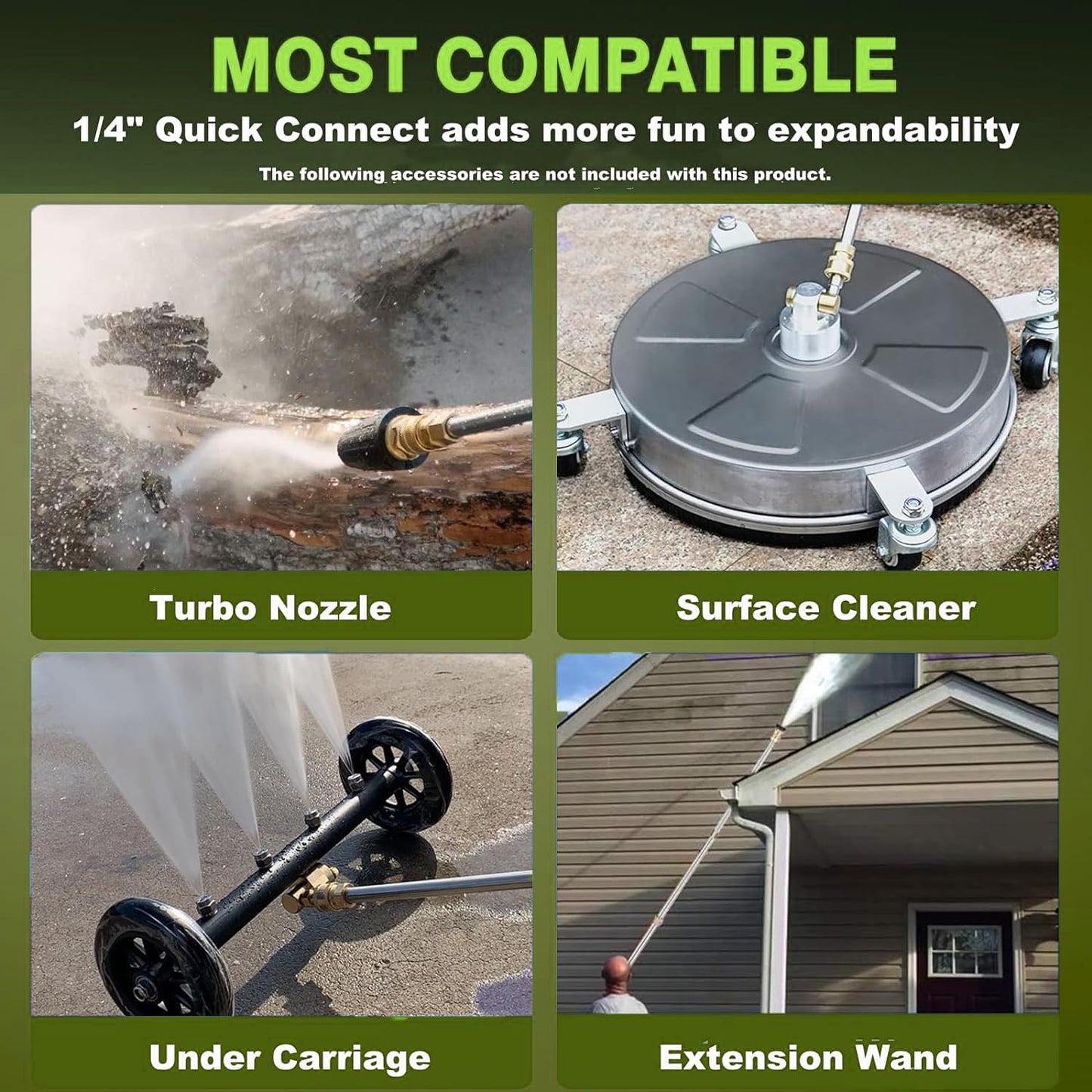 commowner 5000PSI Electric Pressure Washer, 2026 New Power Washer with 33FT Flexible Extension Pressure Washer Hose Reel, 4 Nozzles, Professional Powerwashers for Home/Car(Green)